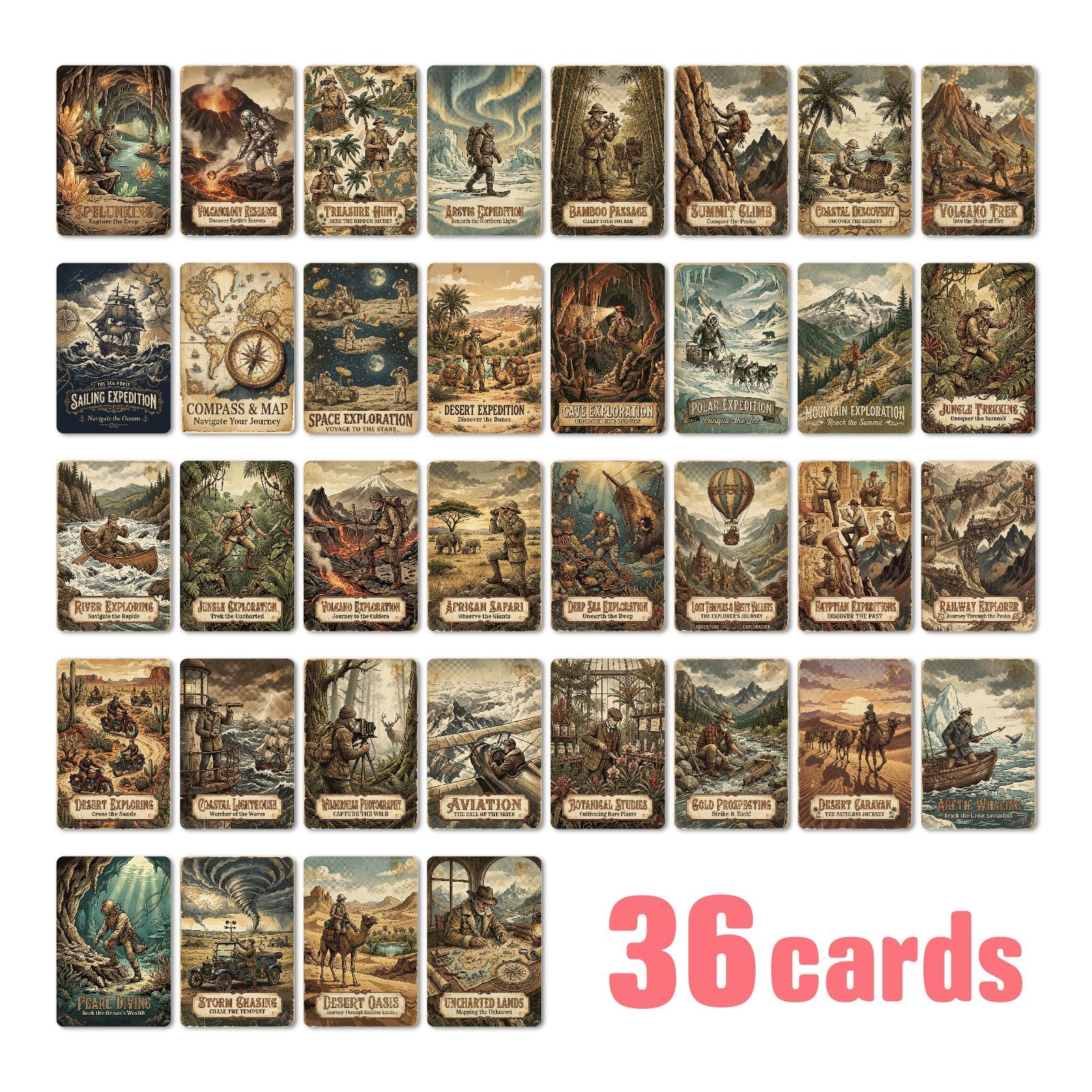 Vintage Adventure Exploration Cardstock 36pcs (2.36 × 3.5 inch)