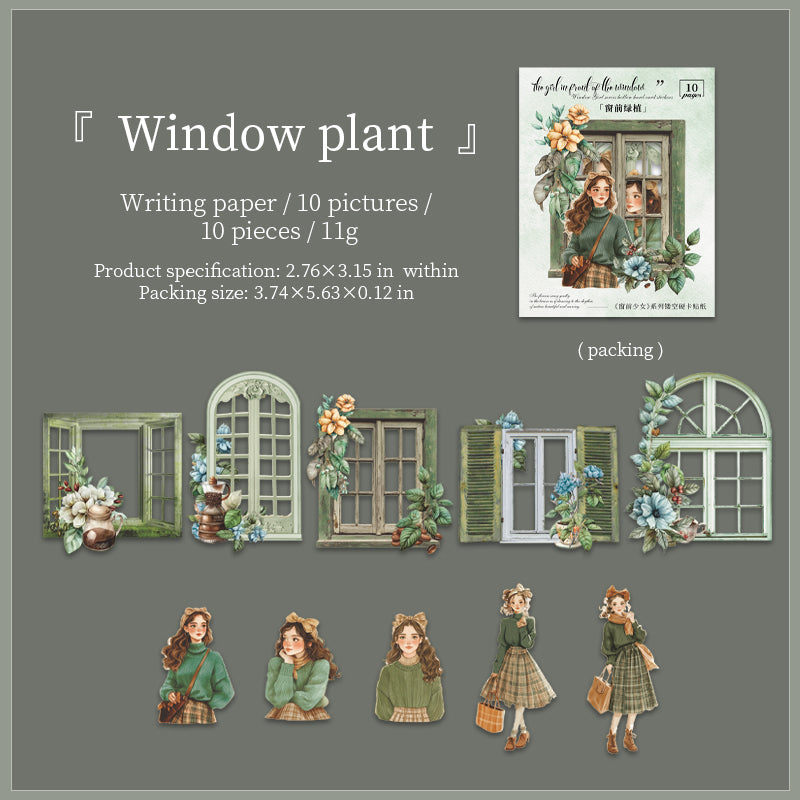 0305 The girl in front of the window Series die cut cardstock Stickers -10Pcs each pack