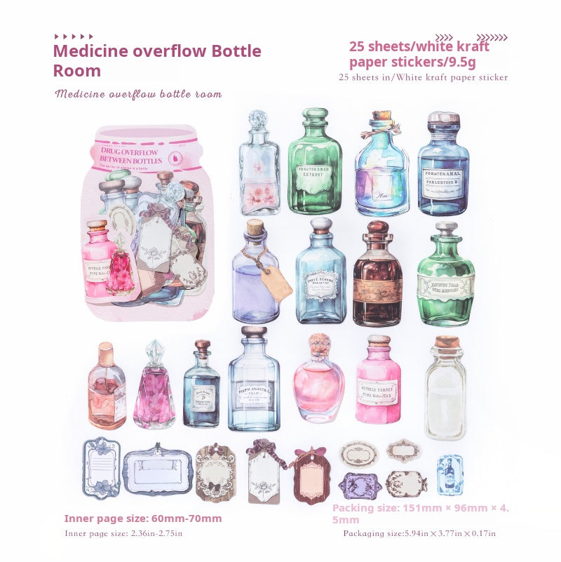 Vintage bottles Solid Sticker -25Pcs each pack