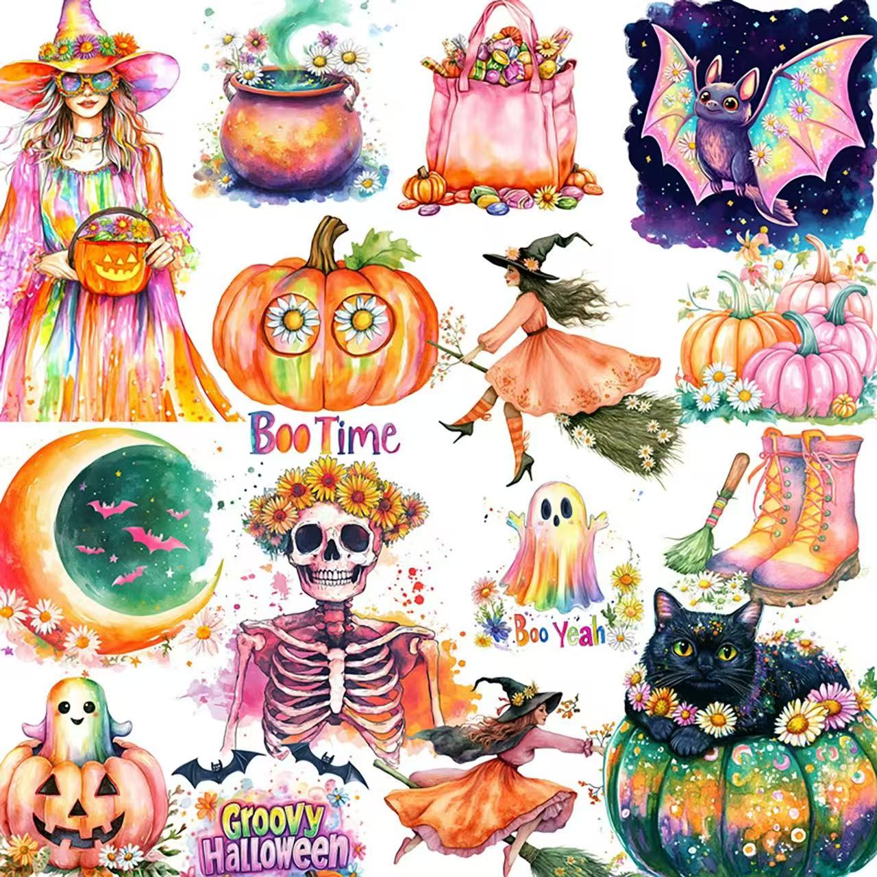 20 Colorful Halloween solid sticker with white border