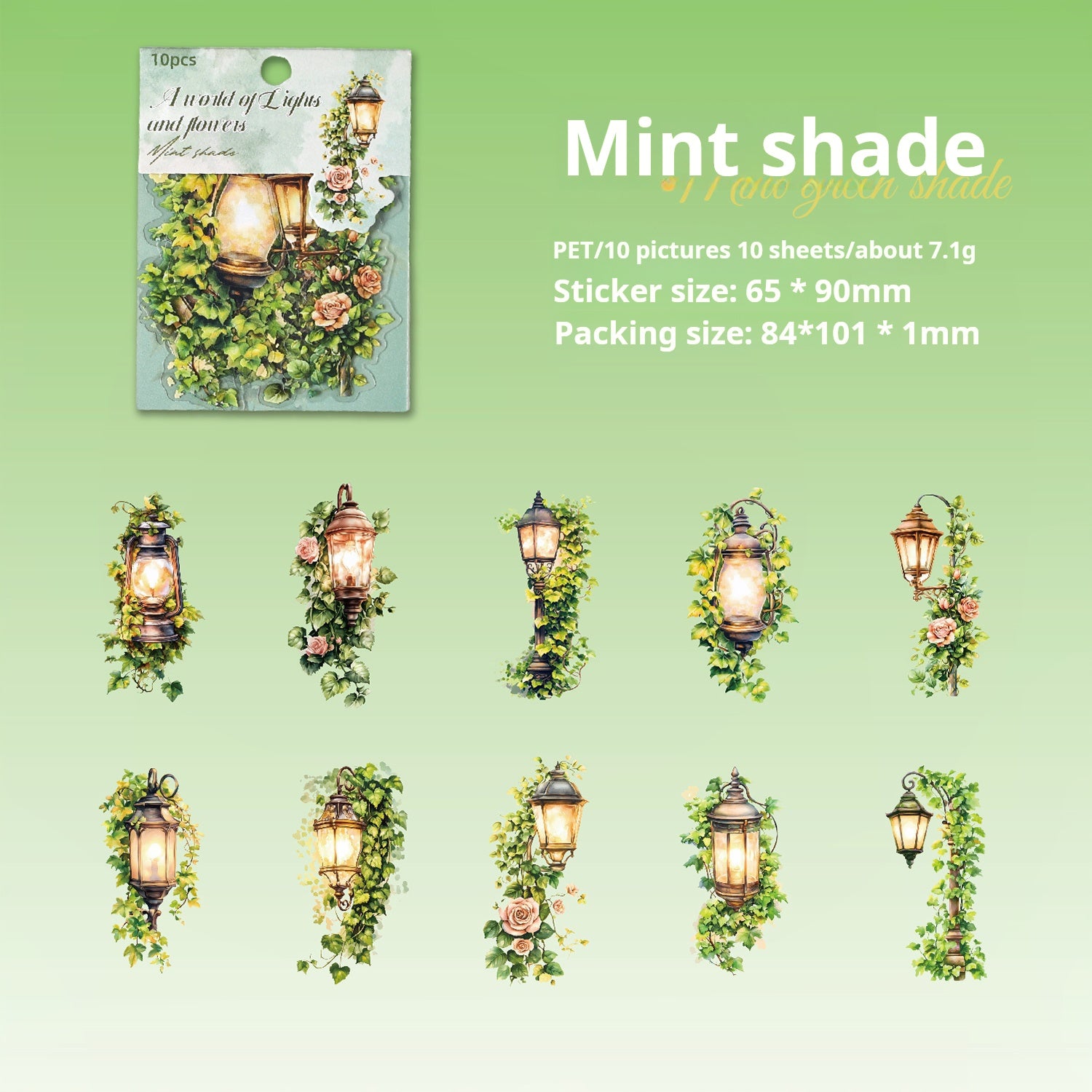 Lights and flowers PET Sticker -10Pcs each pack