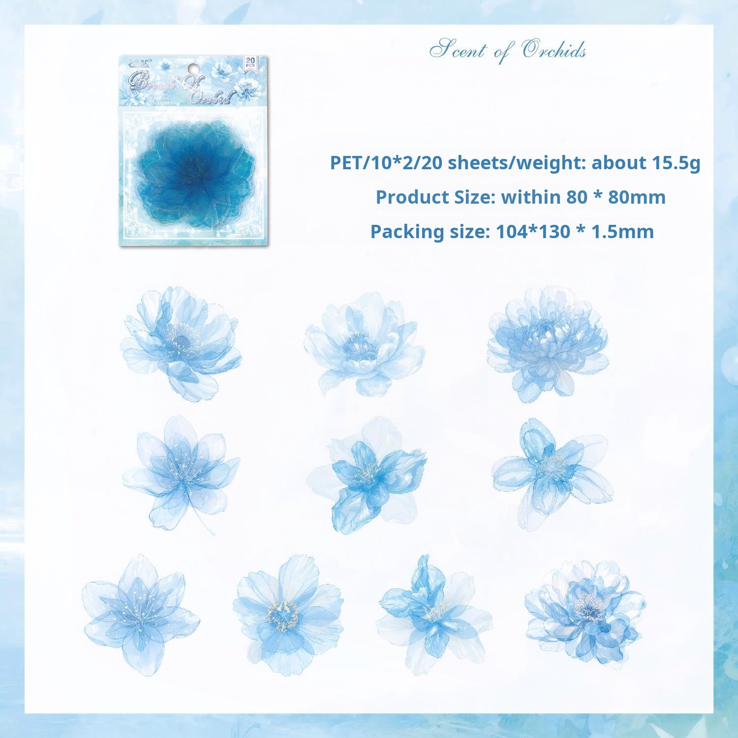 Flowers PET sticker -20Pcs each pack