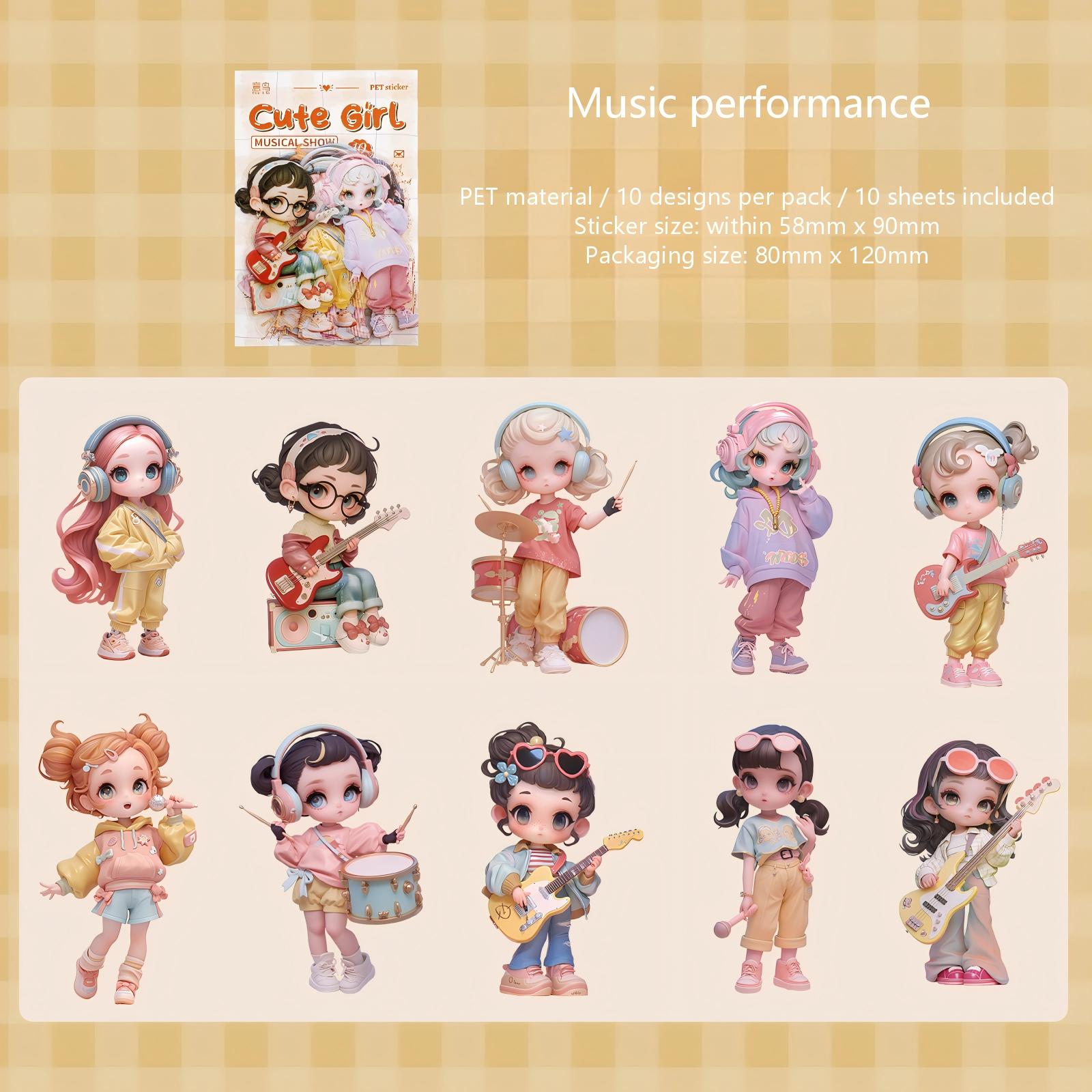 Cute Girl PET sticker -10Pcs each pack