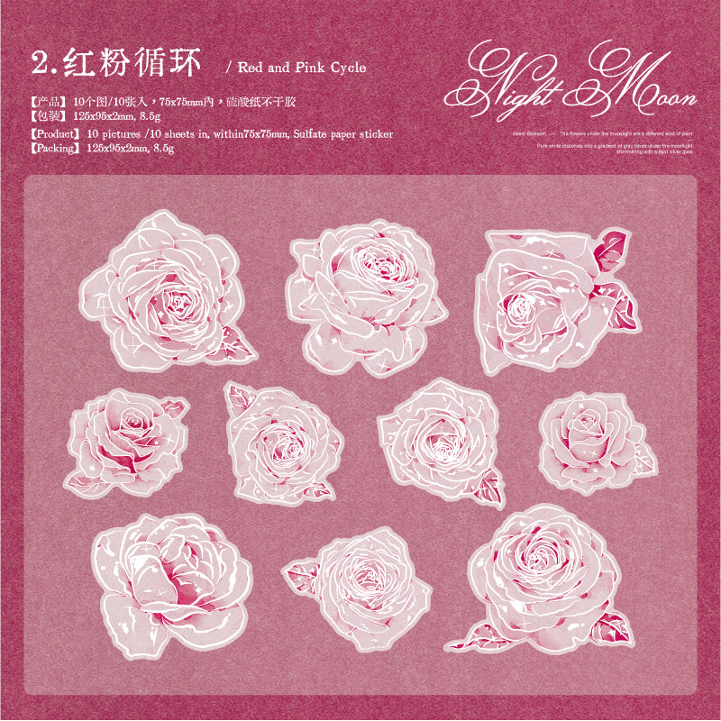 Night Moon Aria Flower Vellum Paper Stickers -10Pcs each pack