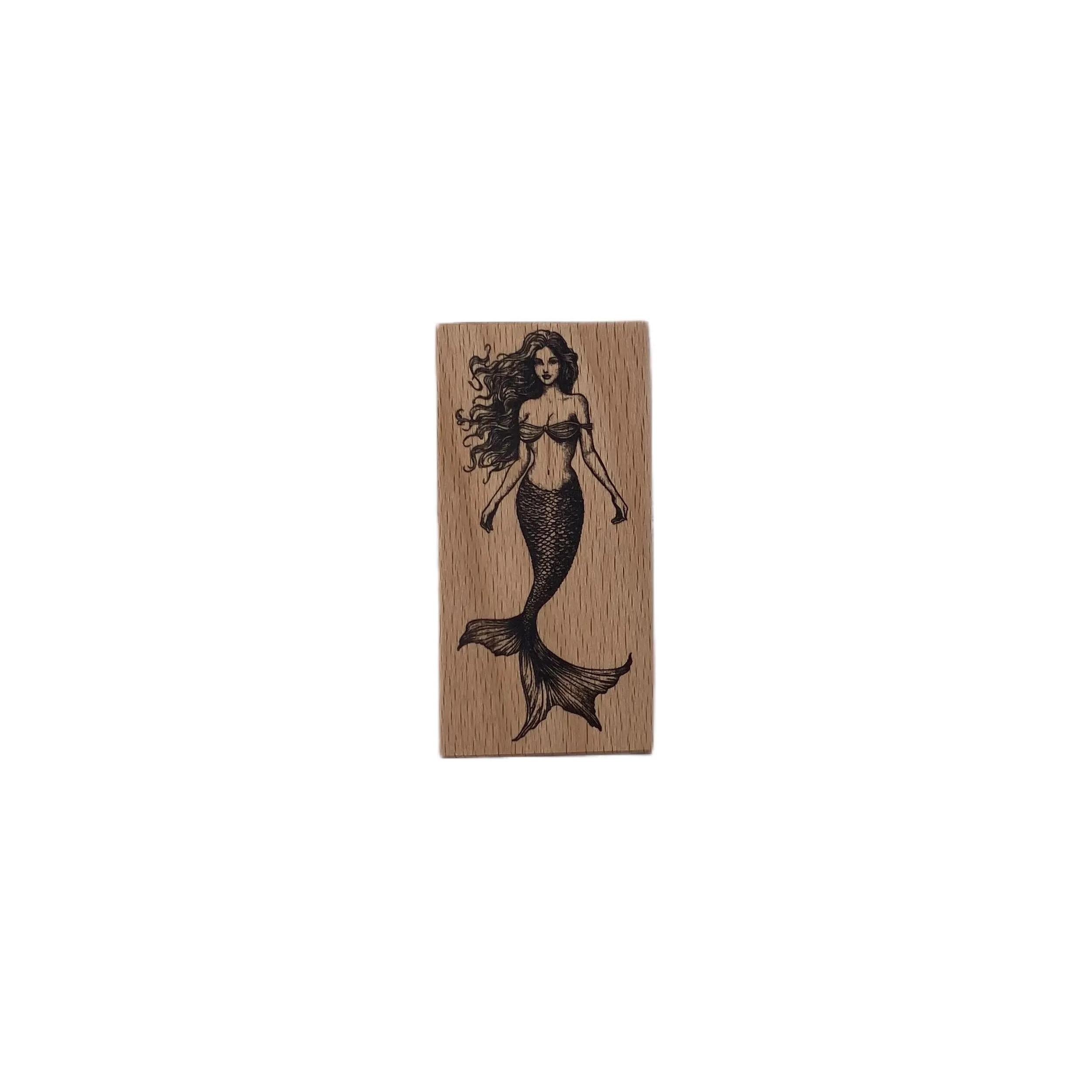 Mermaids wooden stamp 6.9*3.4 cm
