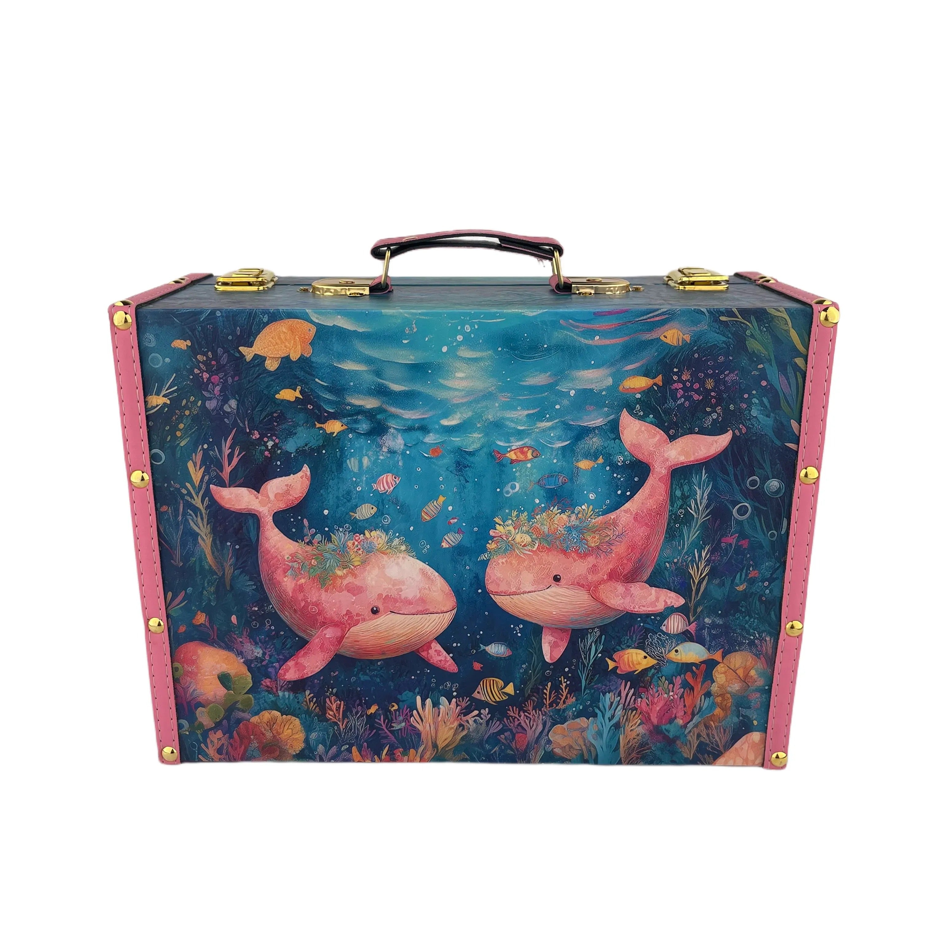 G188- Pink whales suitcase
