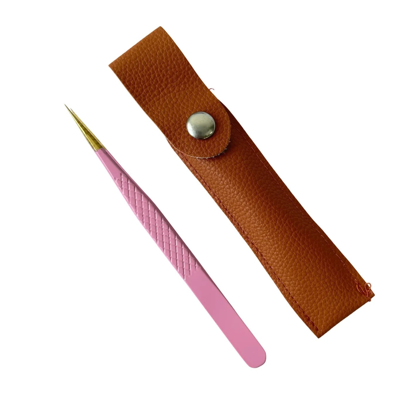 0704 Pink tweezers with leather case *straight