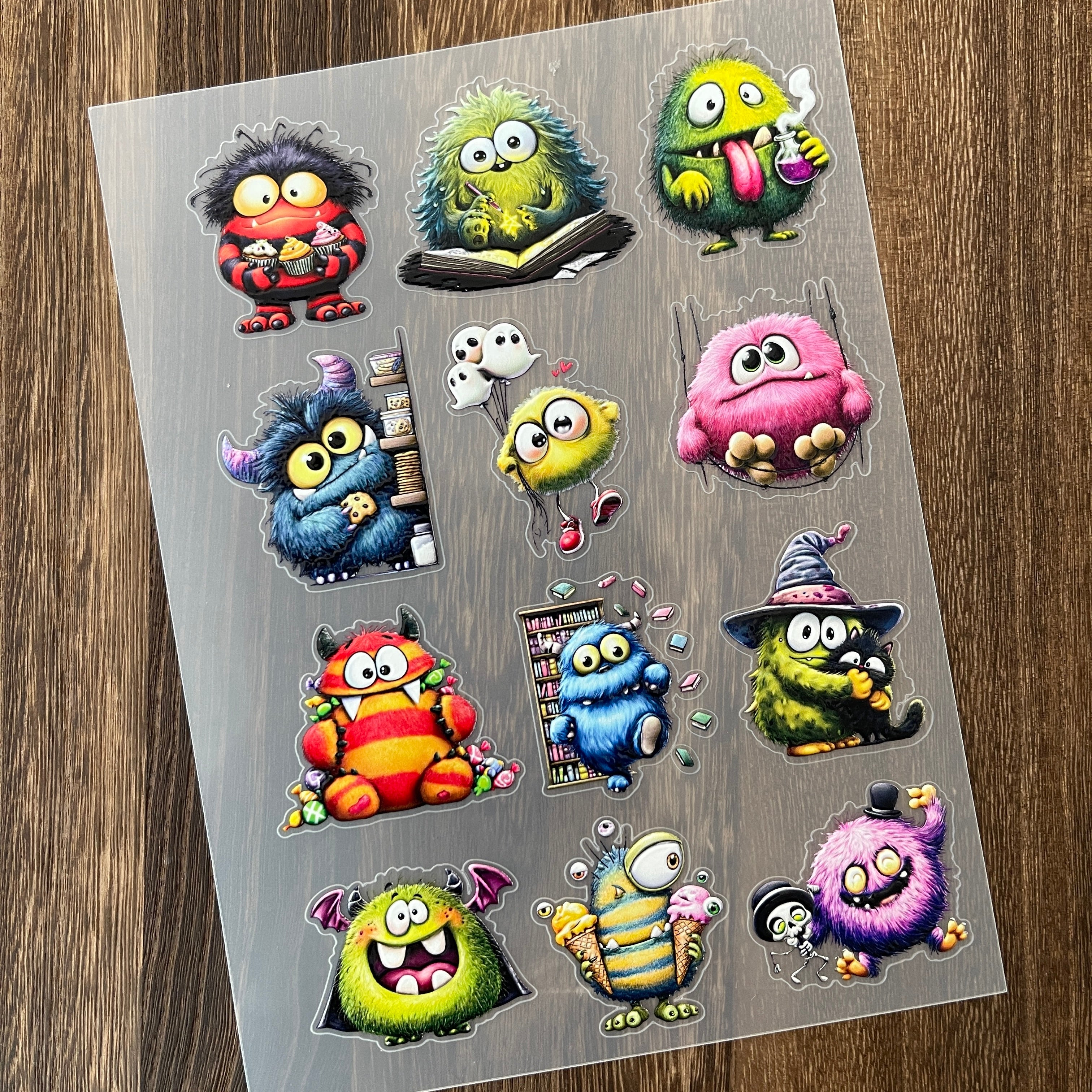 3D Cute monsters PET Stickers 1pcs