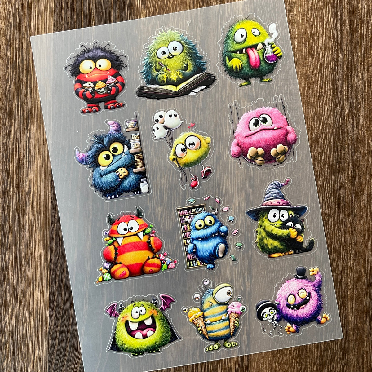 Full cute monsters PET sticker sheet
