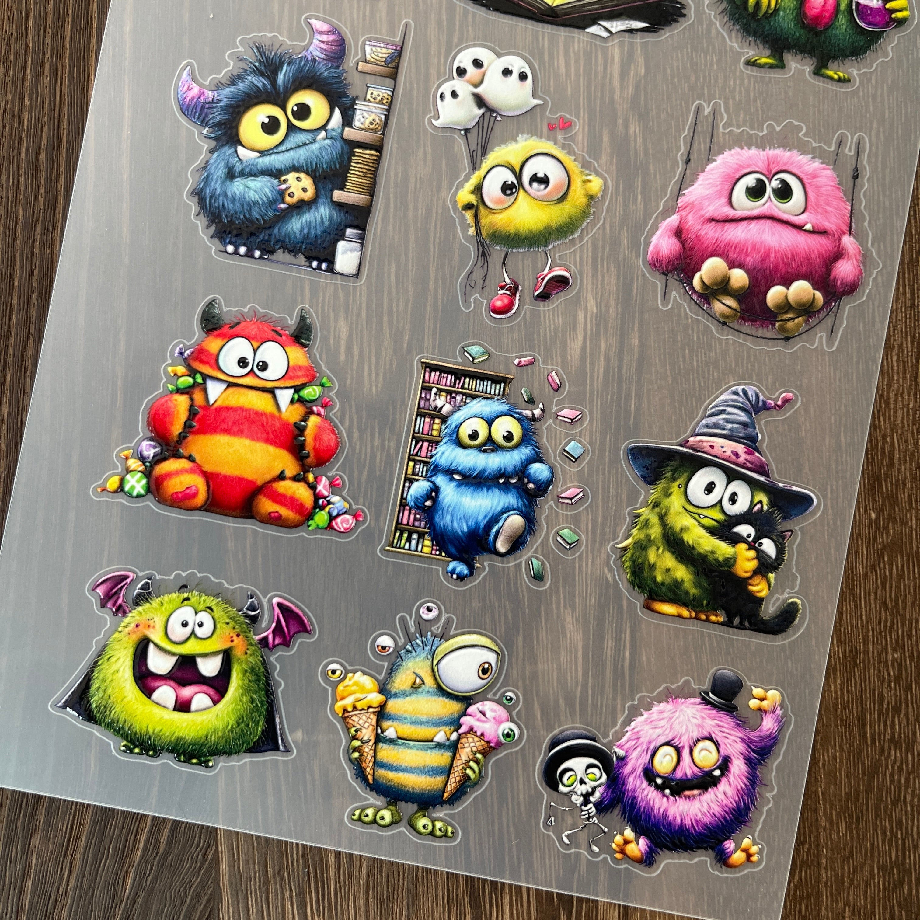3D Cute monsters PET Stickers 1pcs