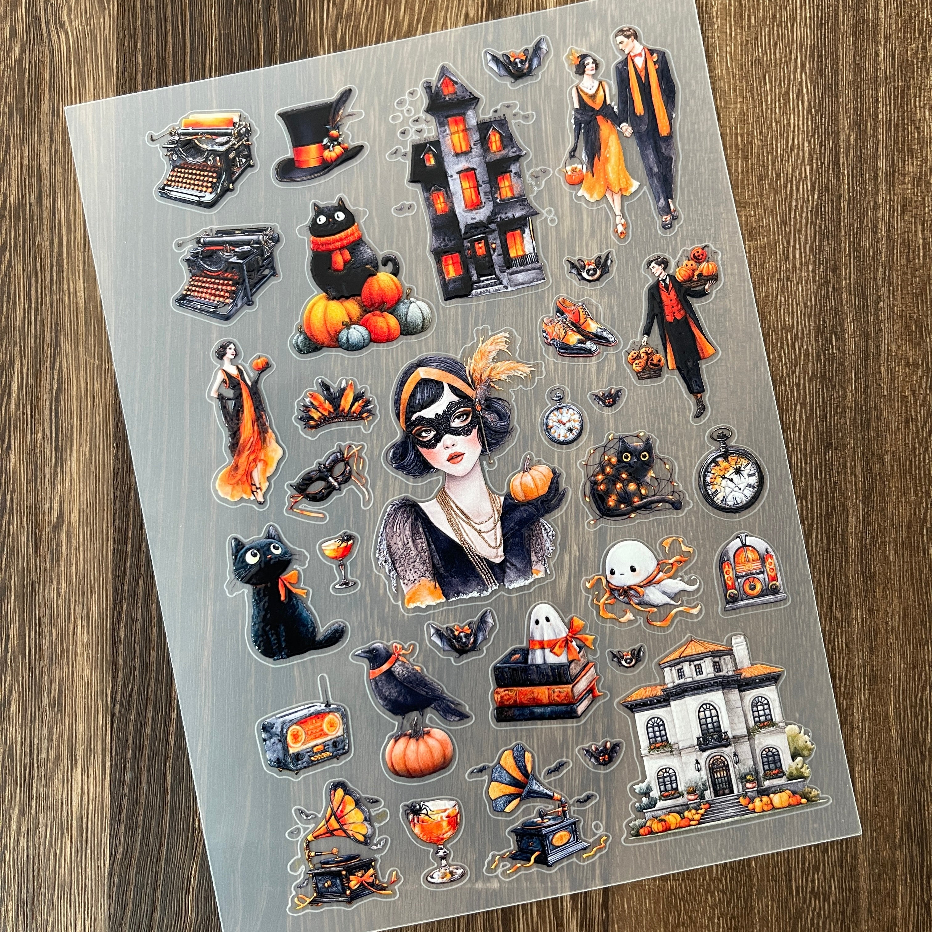 3D Halloween black cat elements PET Stickers 1pcs