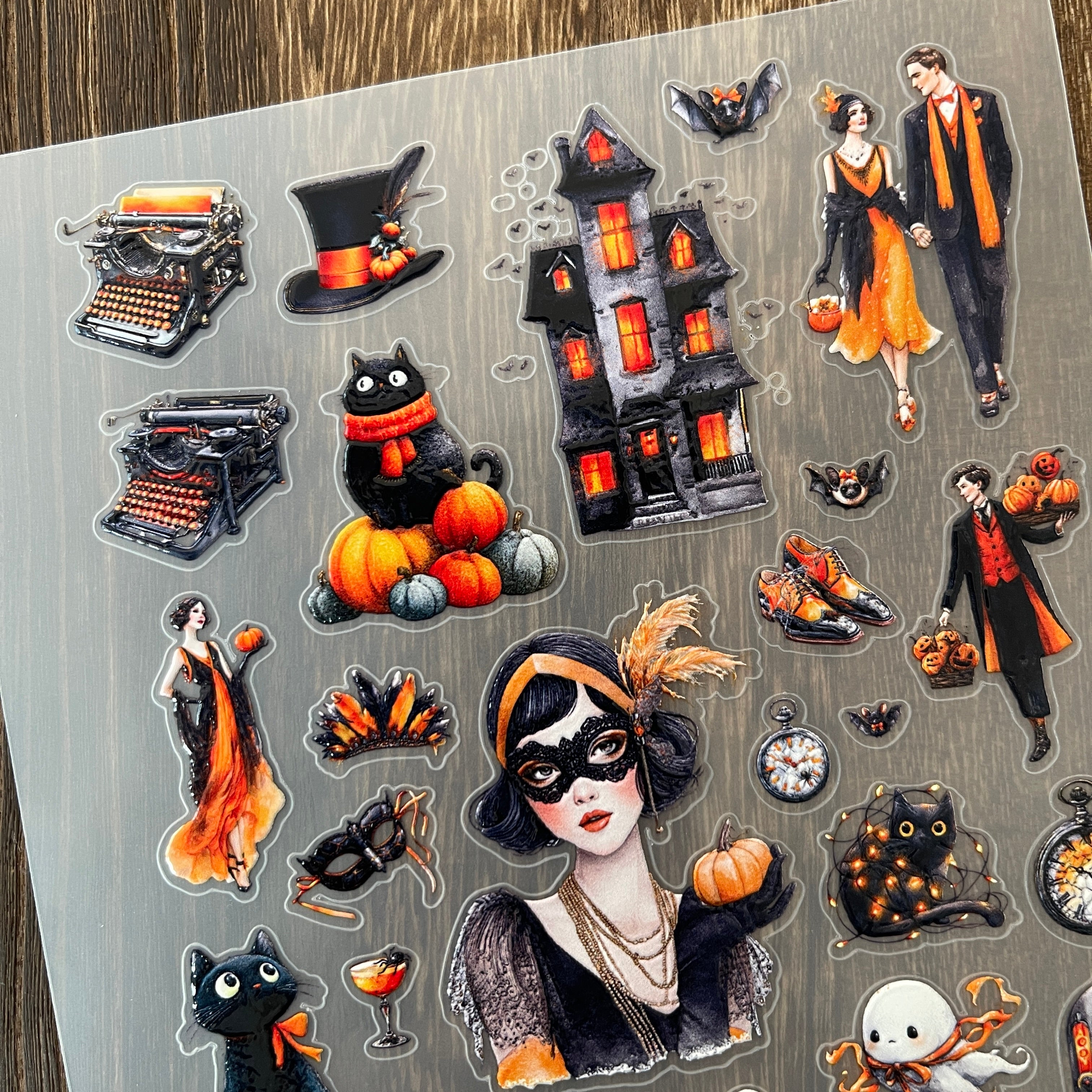 3D Halloween black cat elements PET Stickers 1pcs