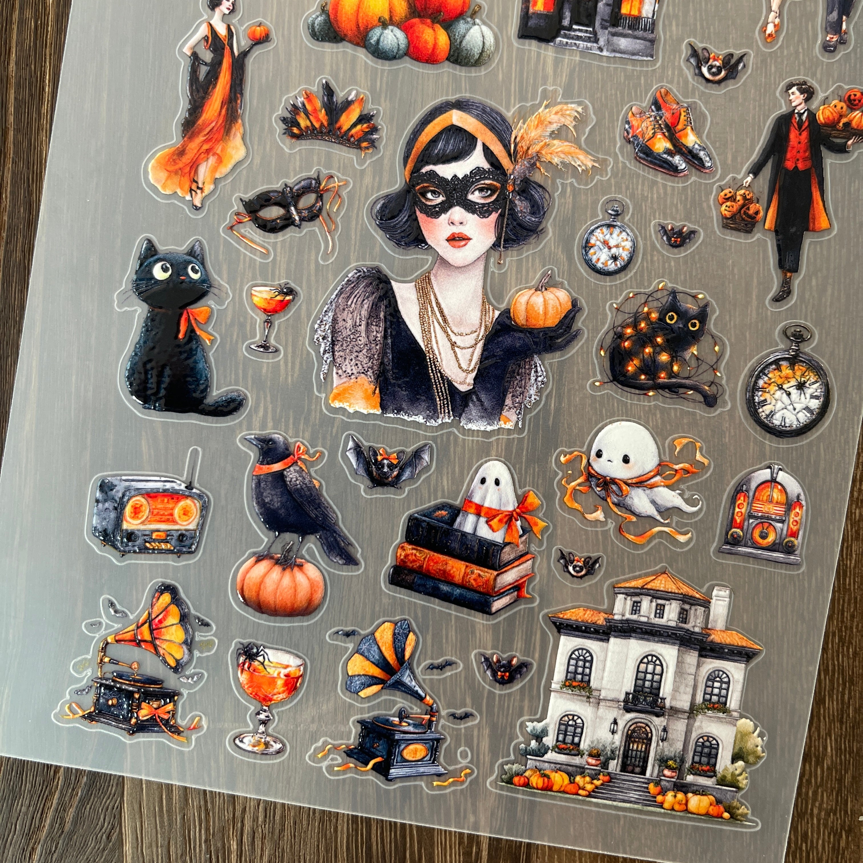 3D Halloween black cat elements PET Stickers 1pcs