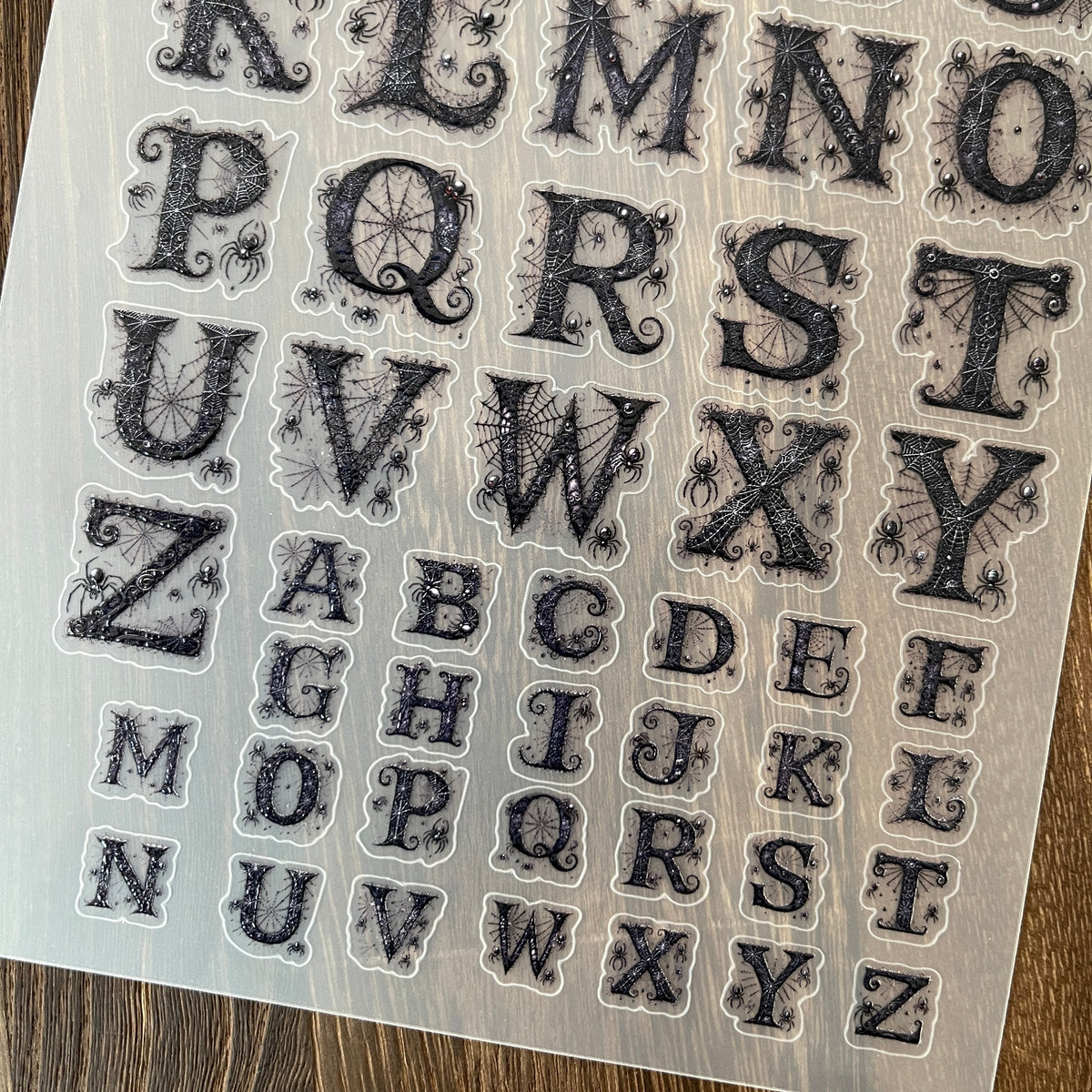 Full lace spiderweb letters PET sticker sheet