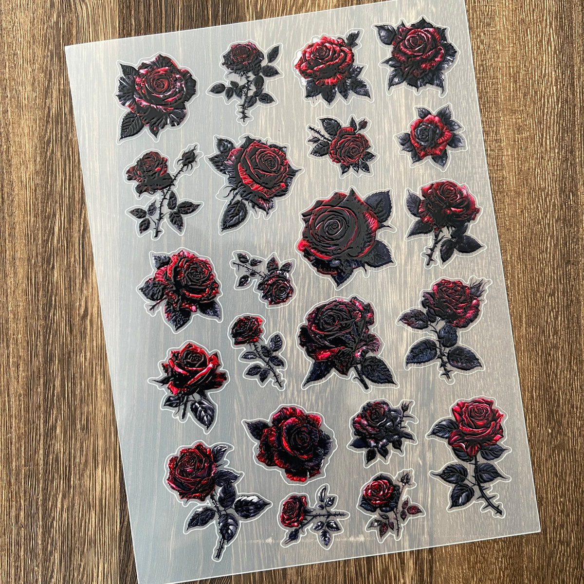 Full red rose PET sticker sheet