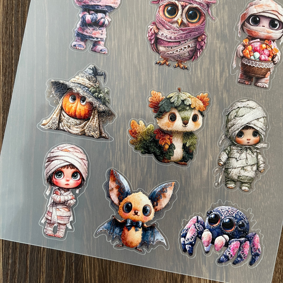 Full halloween animal mummies PET sticker sheet