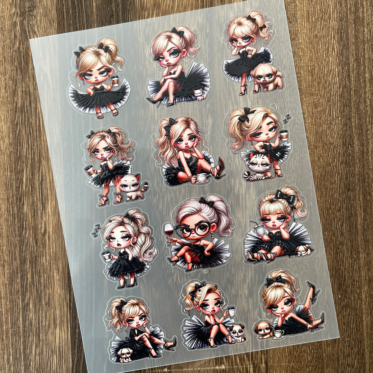 Full melancholy cartoon girl PET sticker sheet