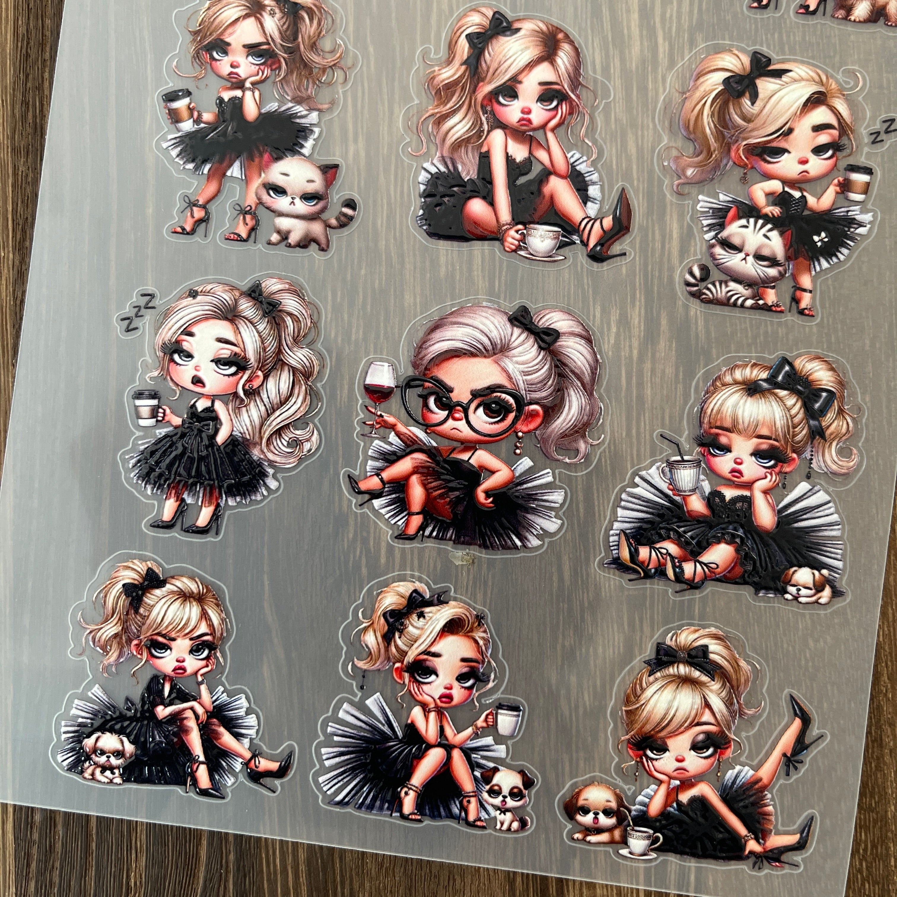 3D Melancholy cartoon girl PET Stickers 1pcs