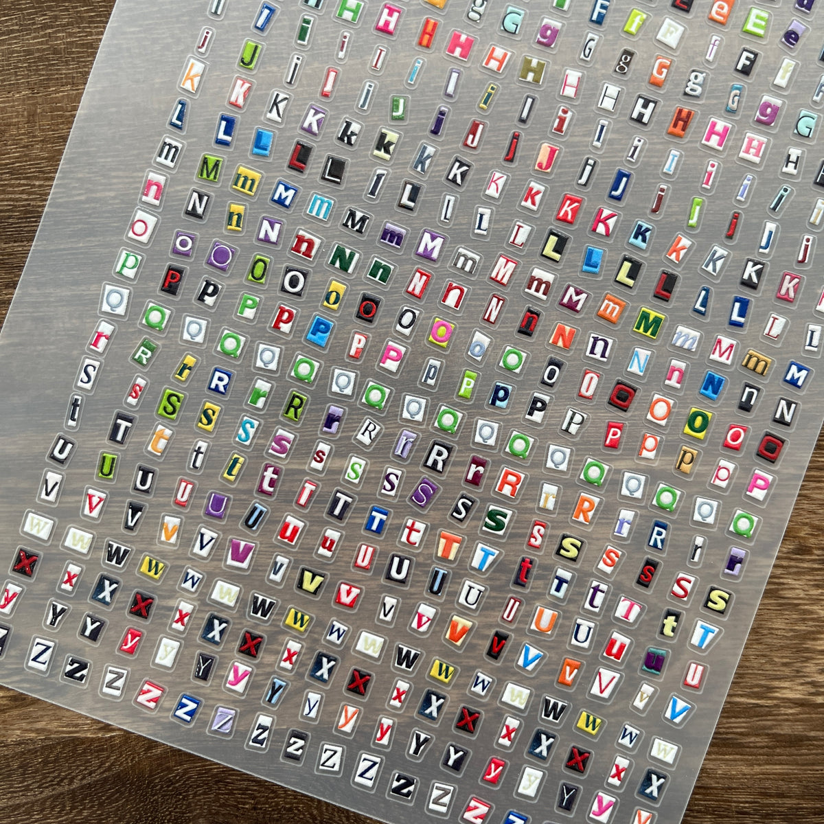 Close-up of mini collage letter stickers