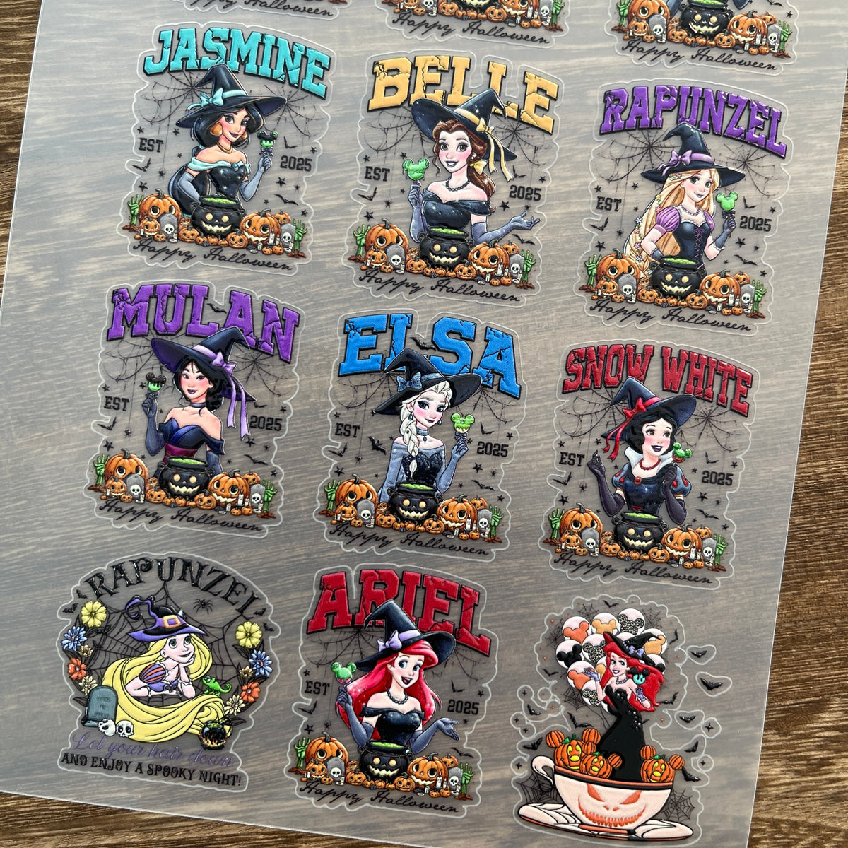 Full halloween princess witch PET sticker sheet