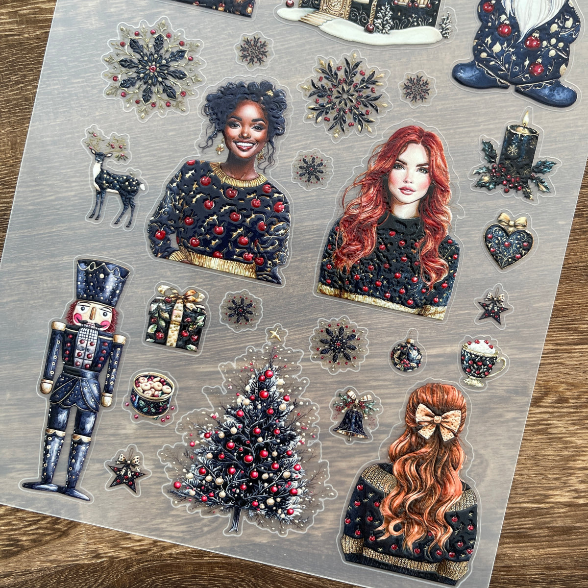 Full midnight cherry christmas PET sticker sheet