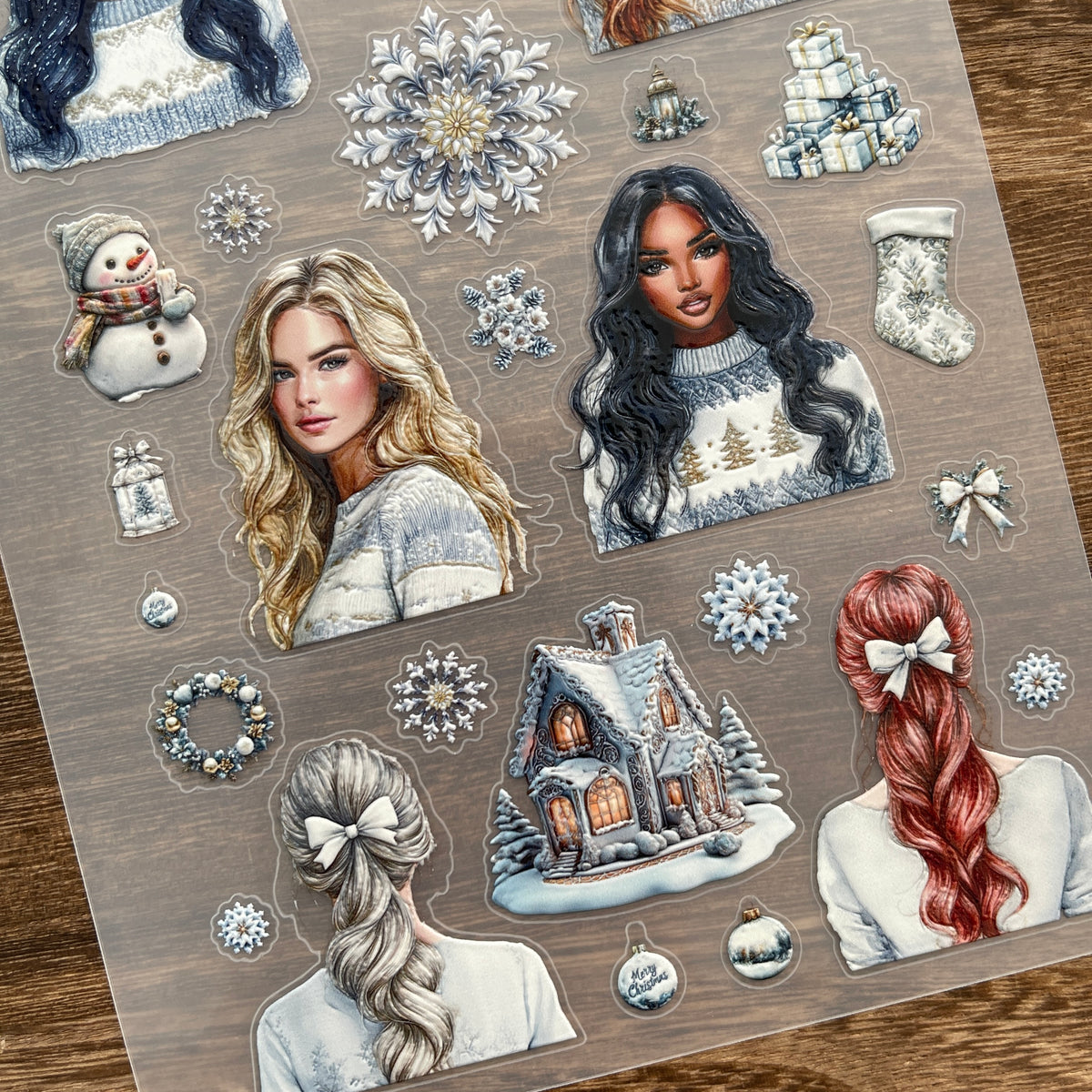 Full white christmas PET sticker sheet