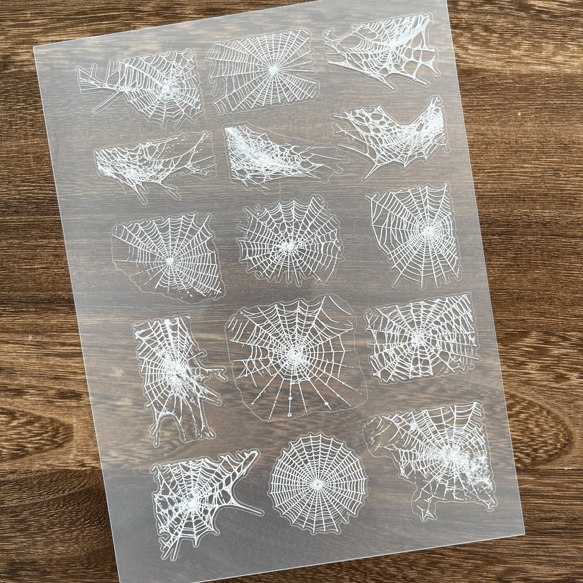 Full white spider web PET sticker sheet