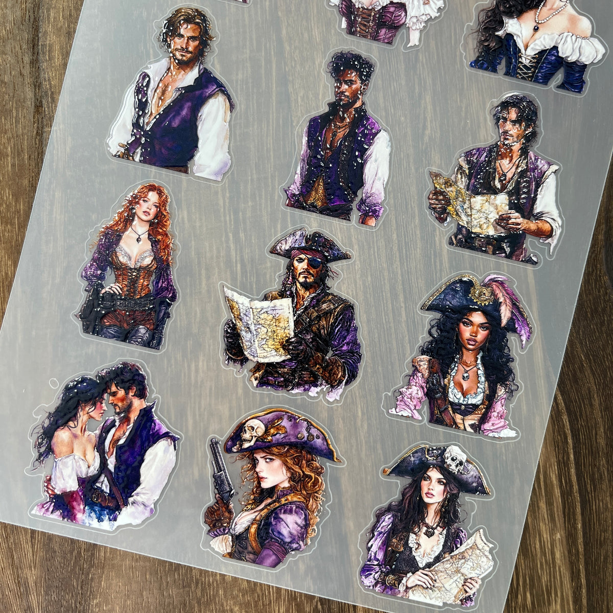 Full purple pirate PET sticker sheet