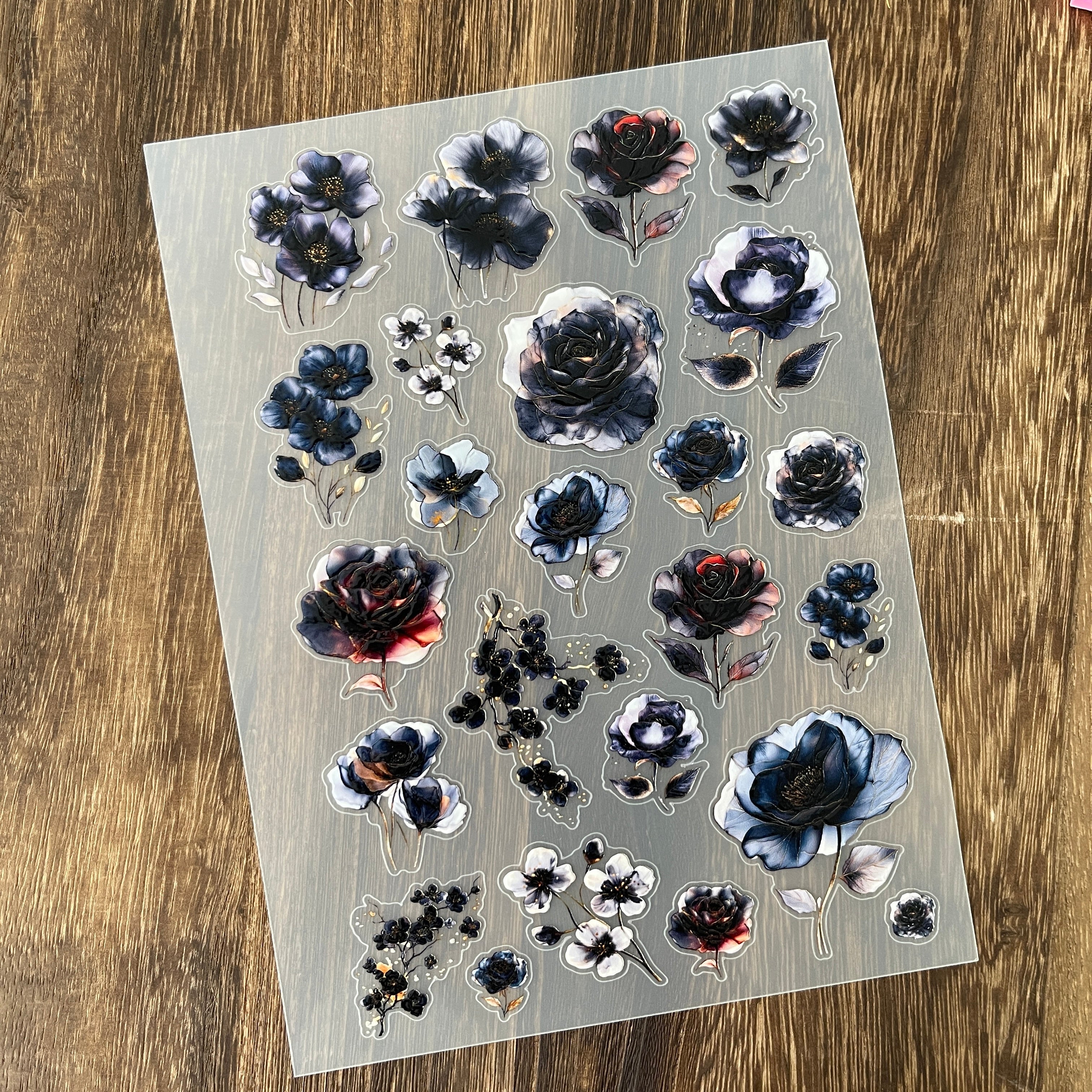 3D Black rose PET Stickers 1pcs