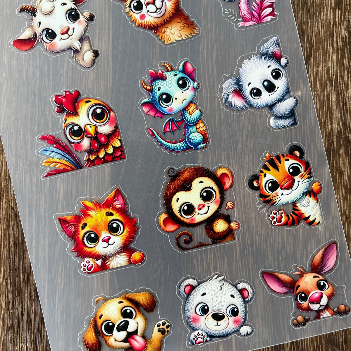 Full animals PET sticker sheet