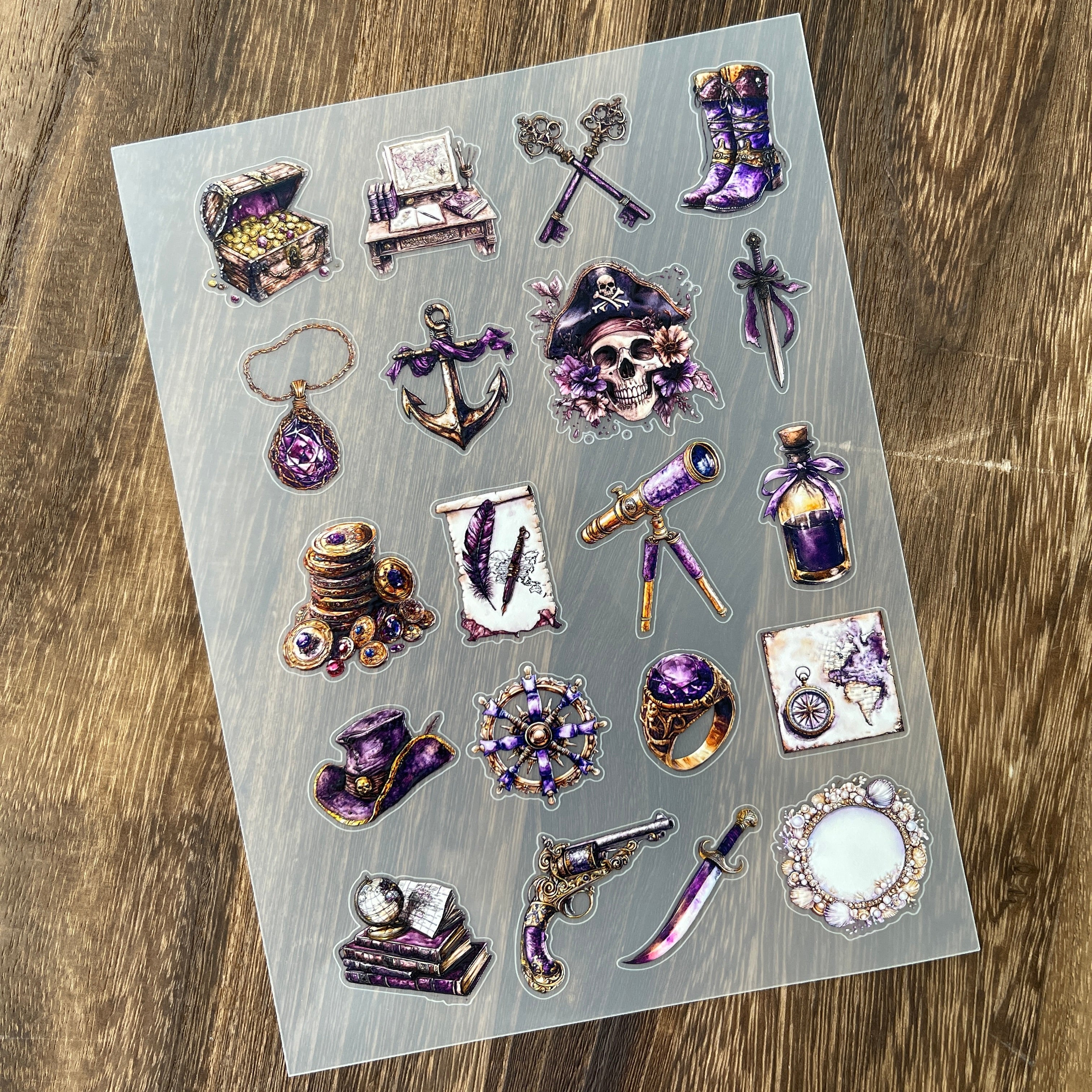 3D Purple nautical items PET Stickers 1pcs