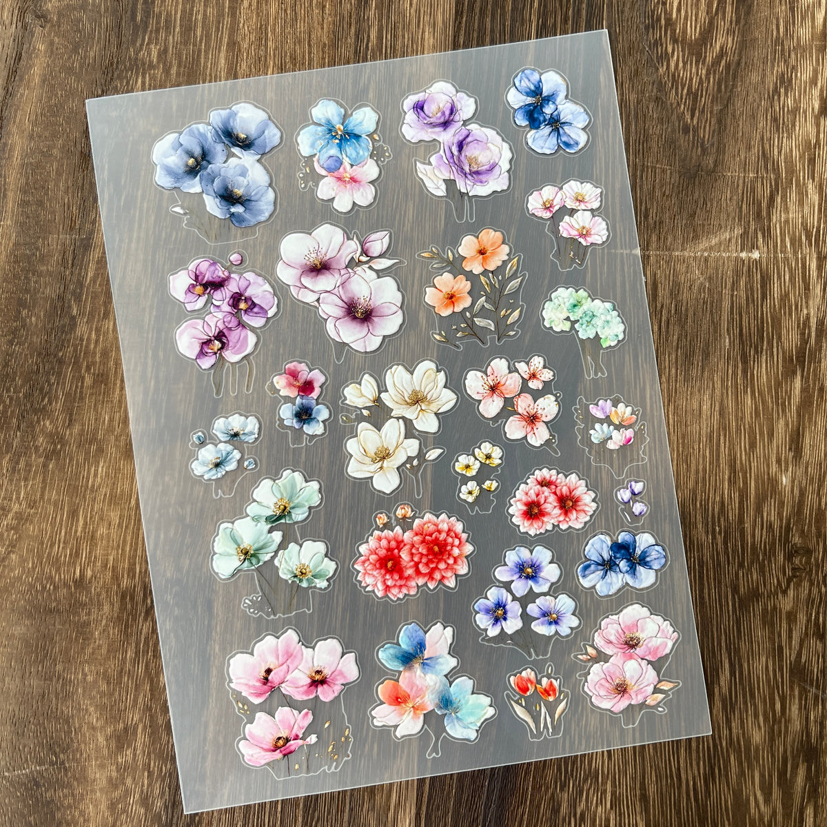 Full colorful flowers PET sticker sheet