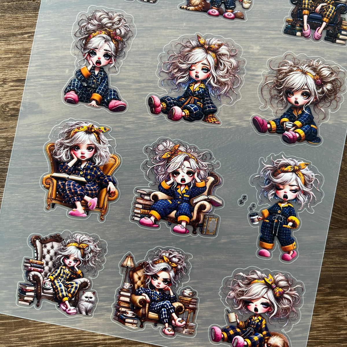 Full sleepy girl PET sticker sheet