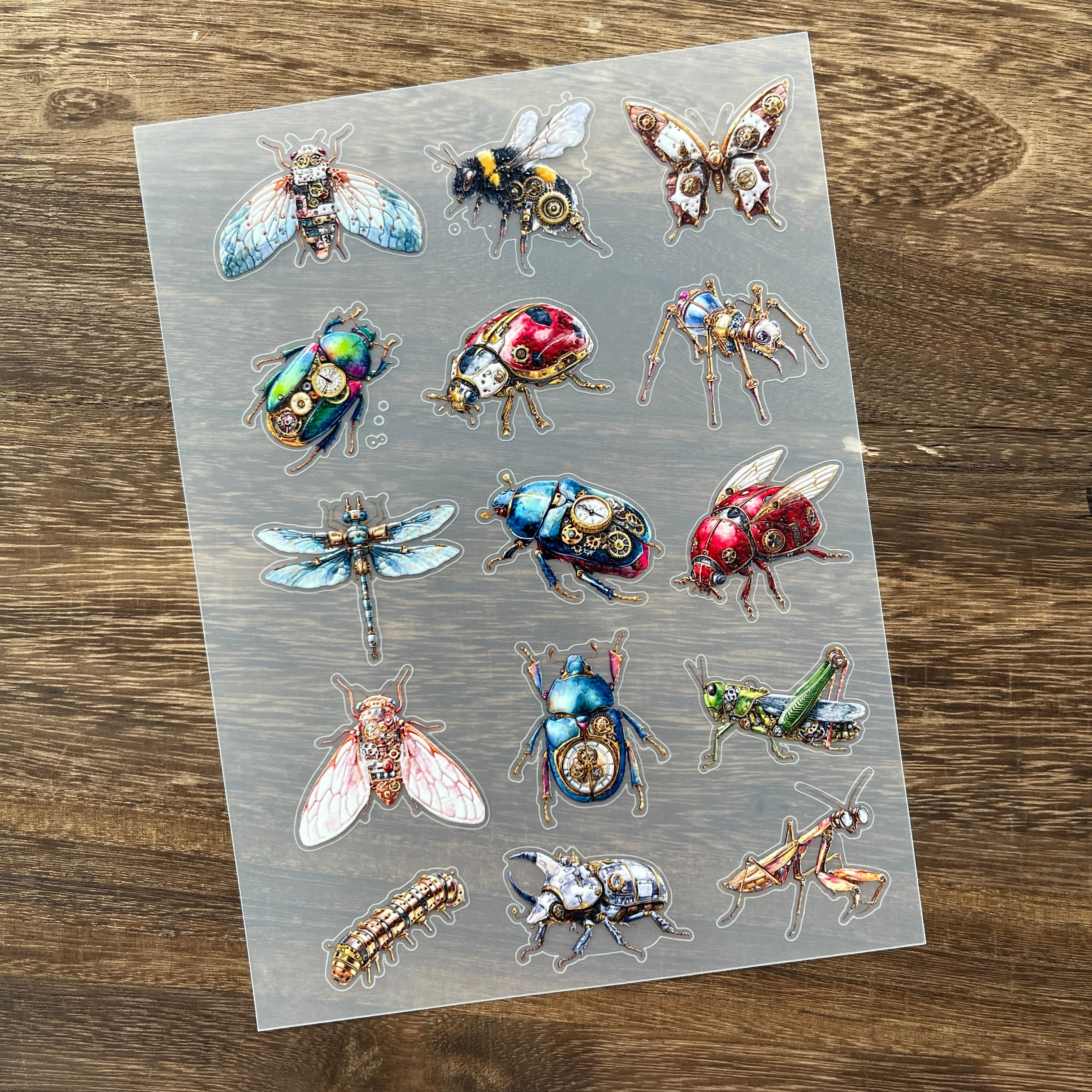 3D Steampunk insects PET Stickers 1pcs