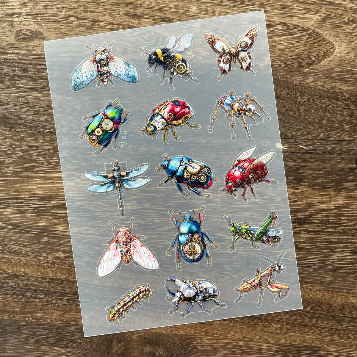 Full steampunk insects PET sticker sheet