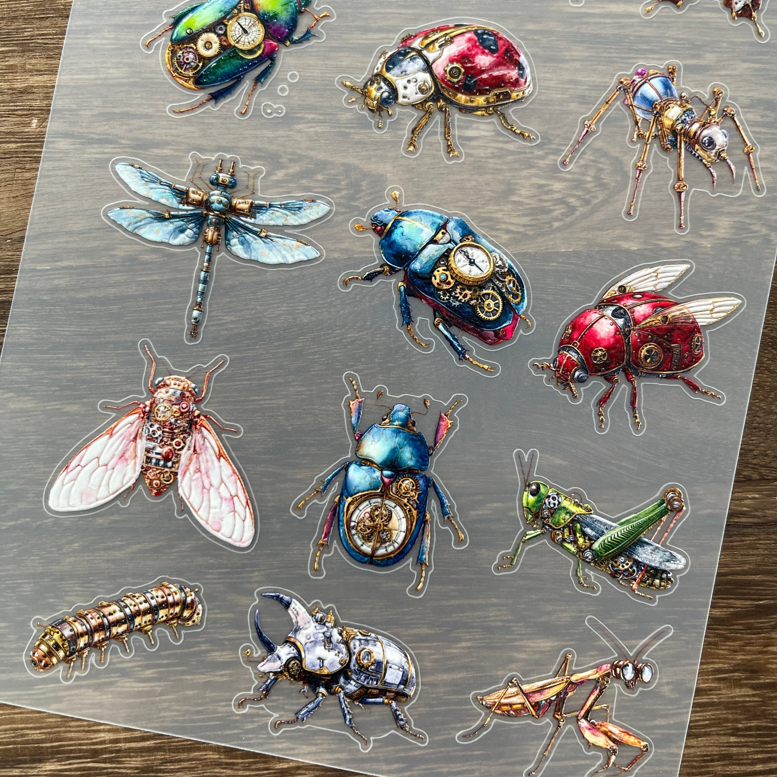 3D Steampunk insects PET Stickers 1pcs