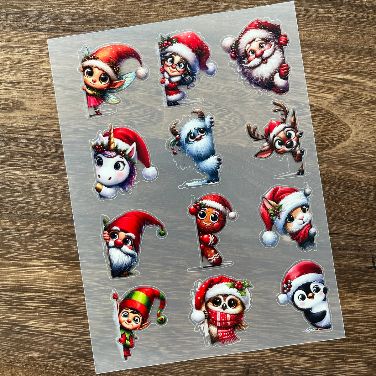 Full peeking christmas characters PET sticker sheet