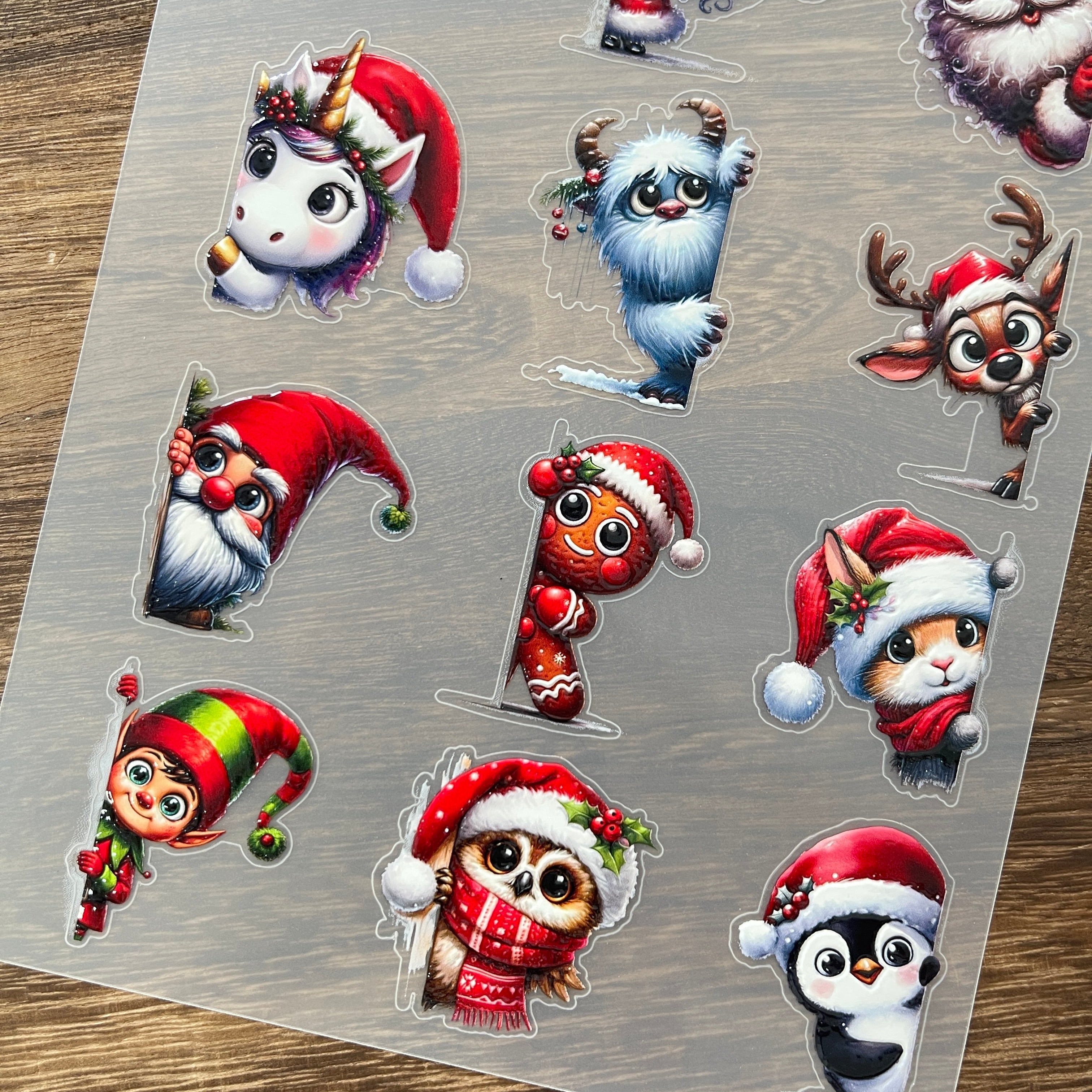 3D Peeking Christmas Characters PET Stickers 1pcs