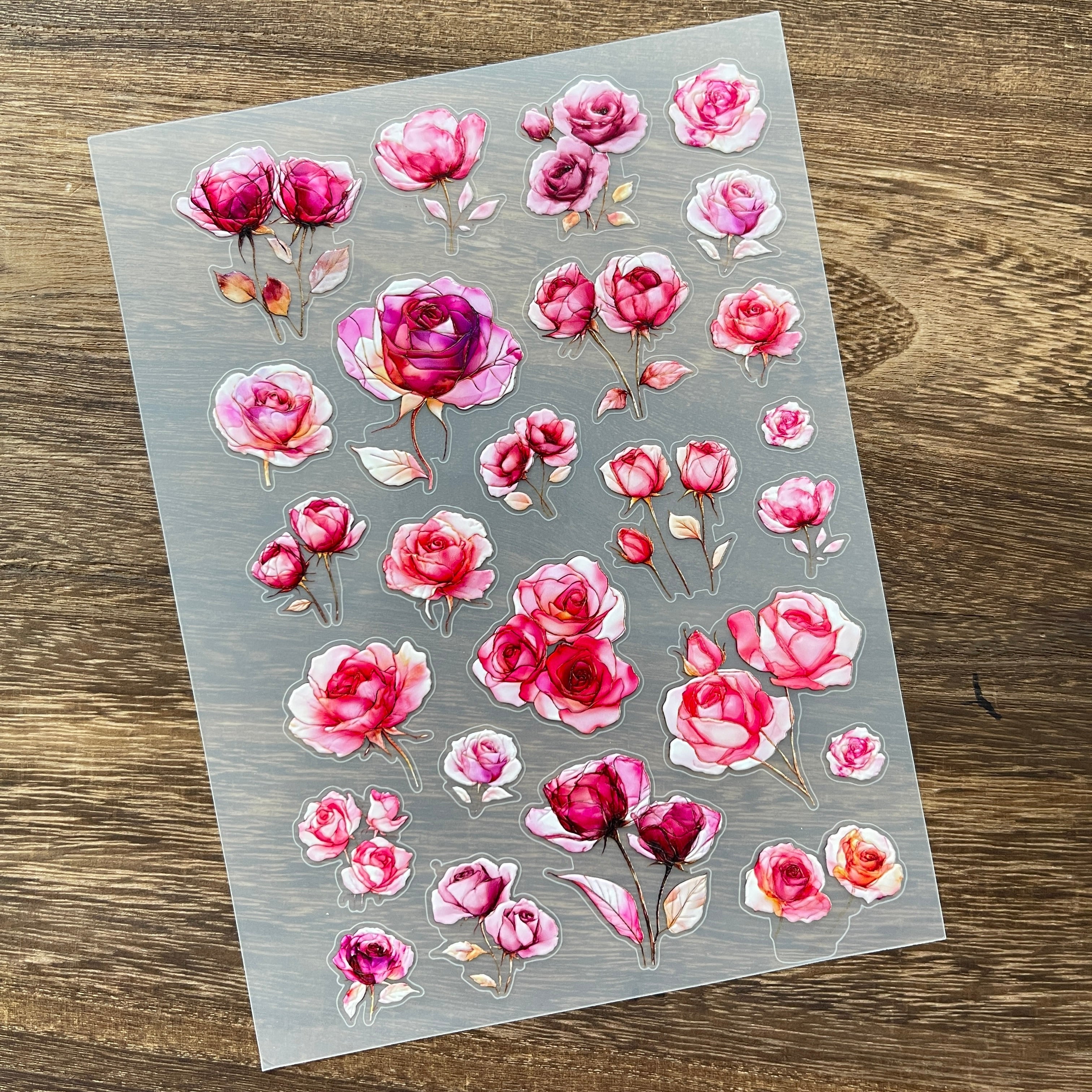 3D Pink rose PET Stickers 1pcs