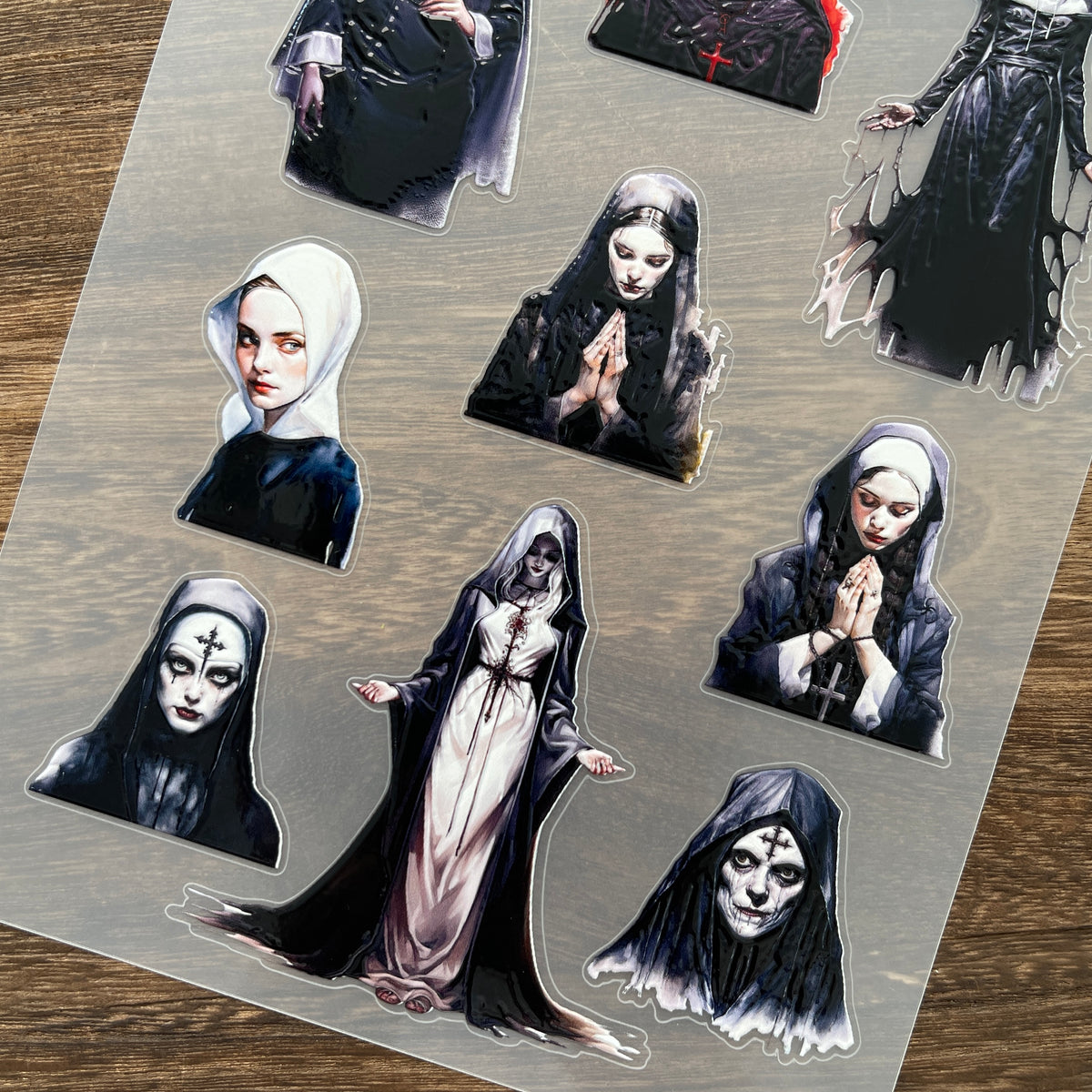 Full dark nun PET sticker sheet