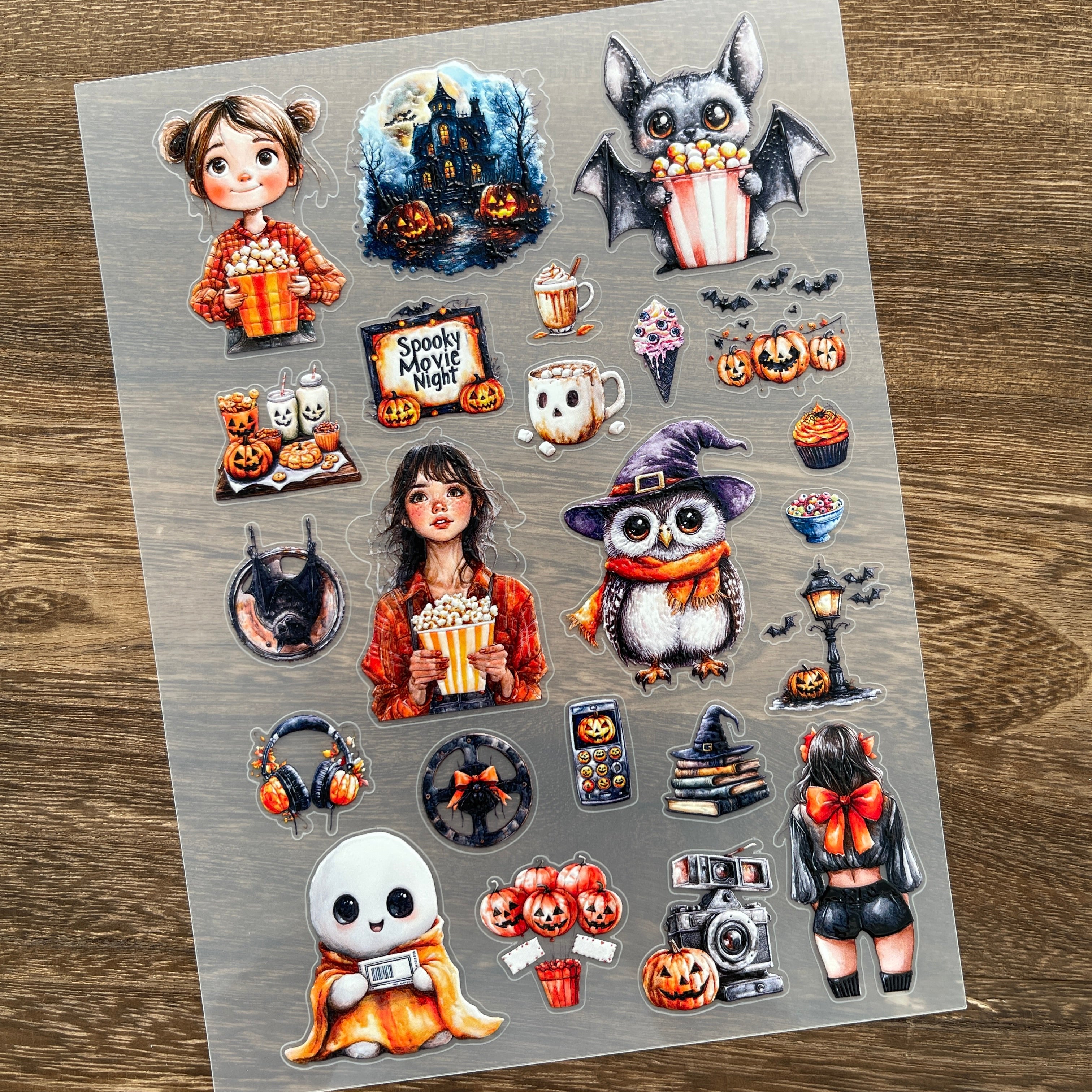 3D Halloween movie night PET Stickers 1pcs