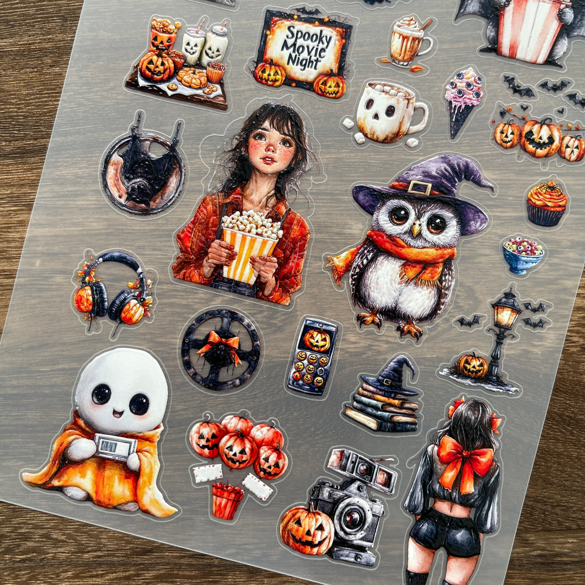 Full halloween movie night PET sticker sheet