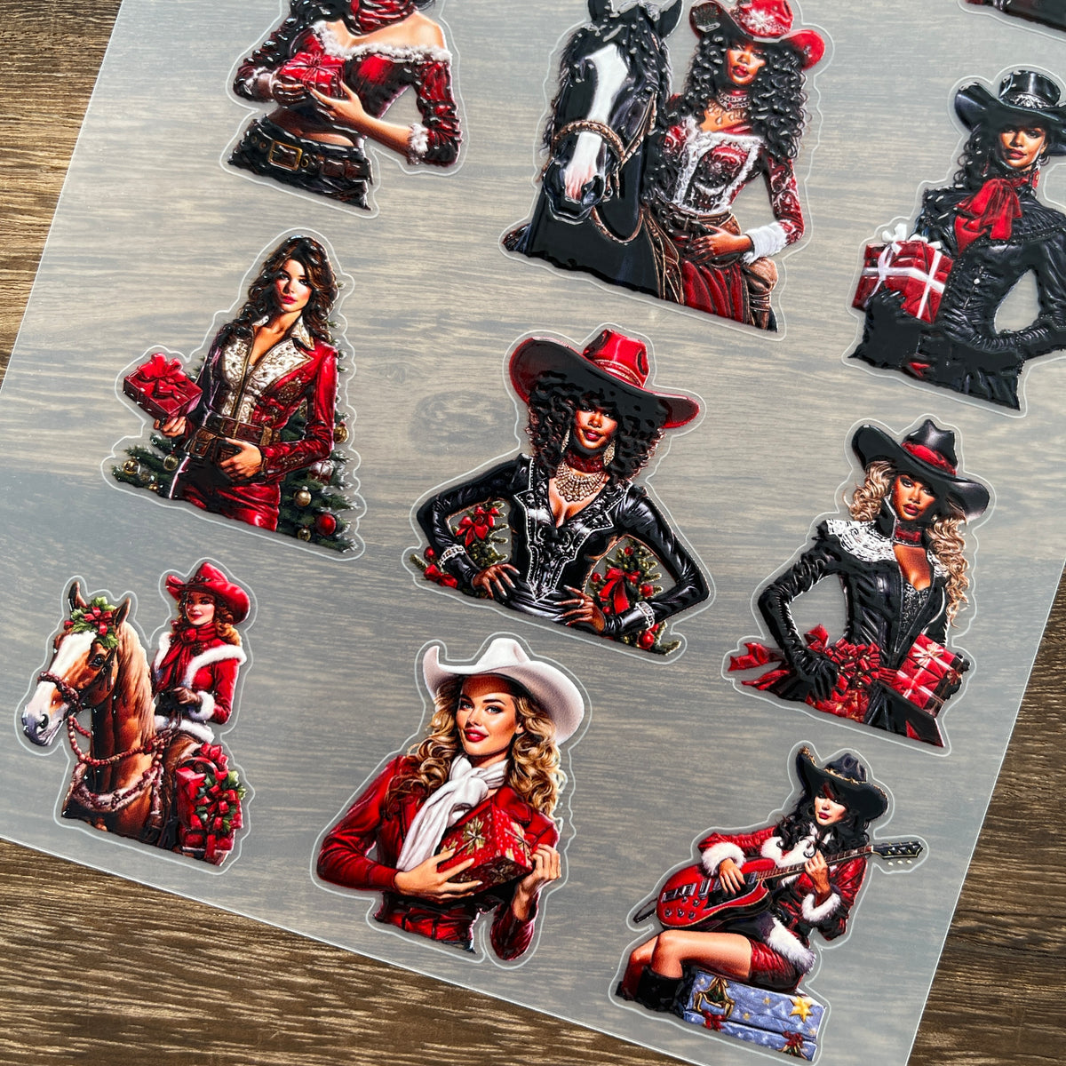 Full christmas cowgirl PET sticker sheet