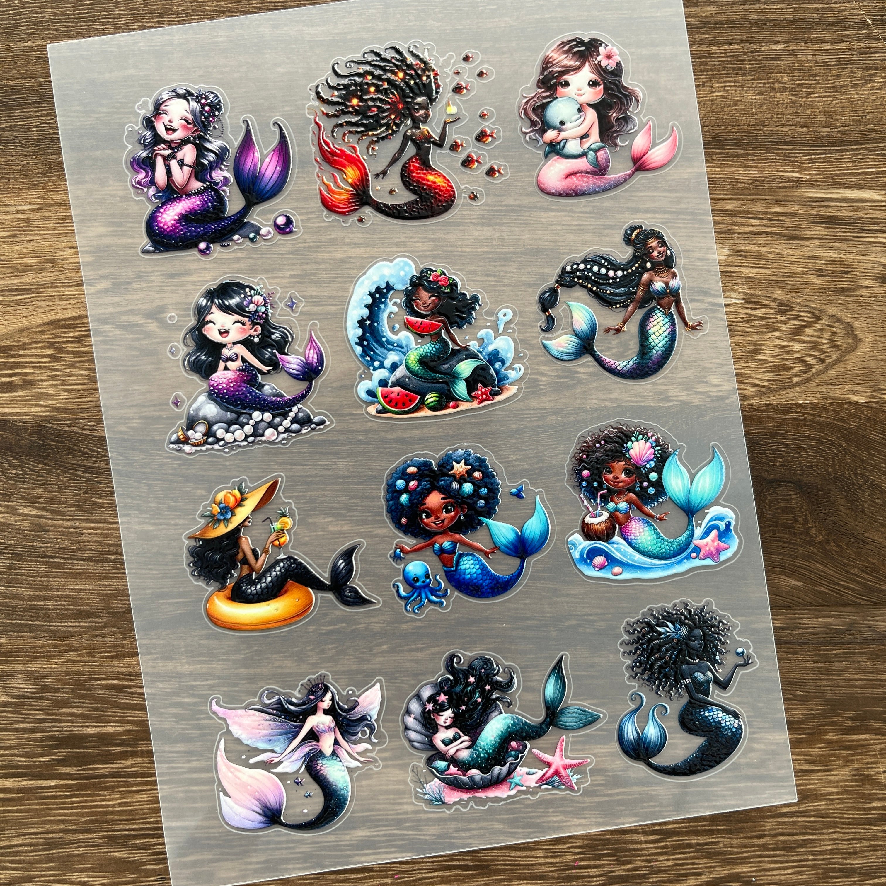 3D Cute mermaid PET Stickers 1pcs