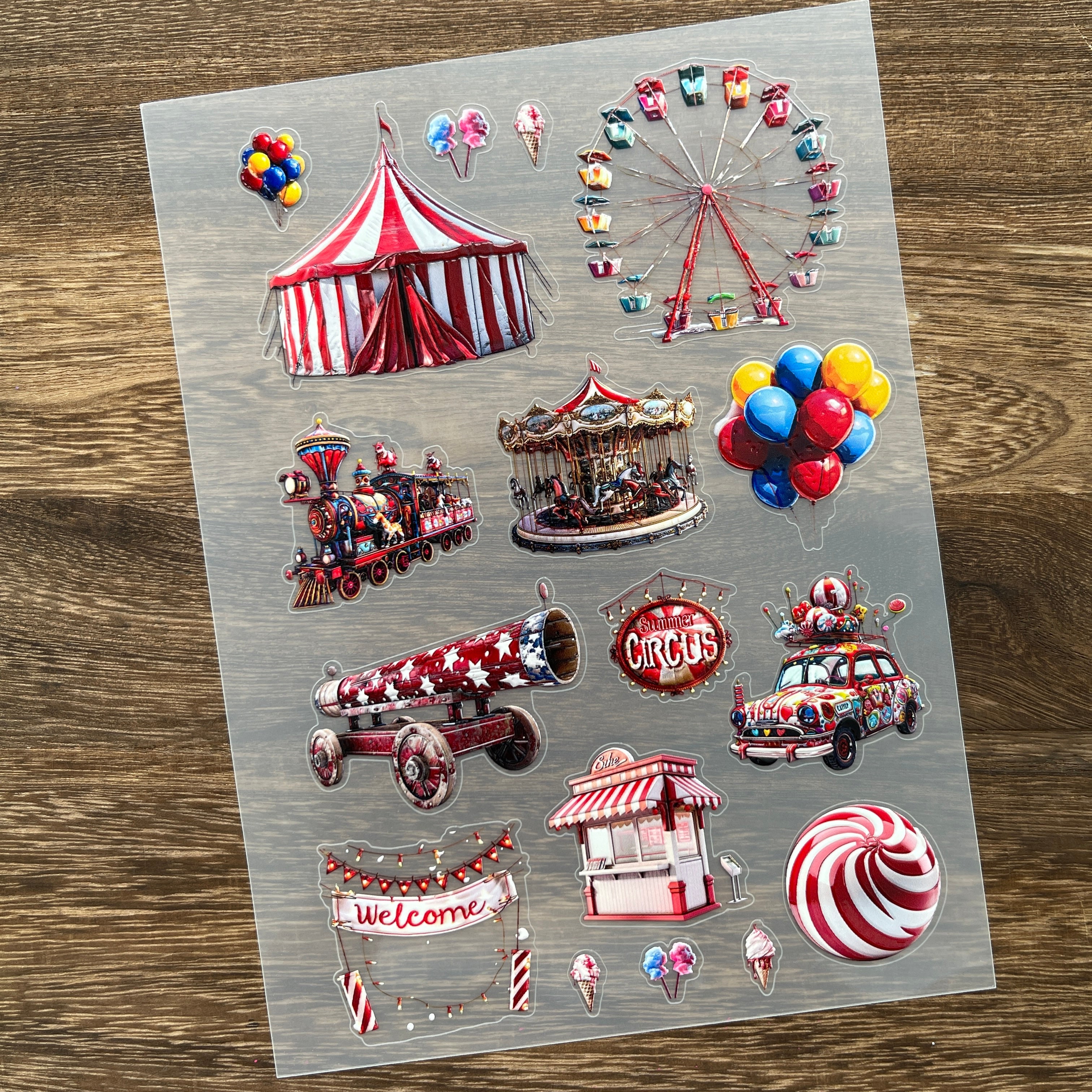 3D Circus facilities PET Stickers 1pcs