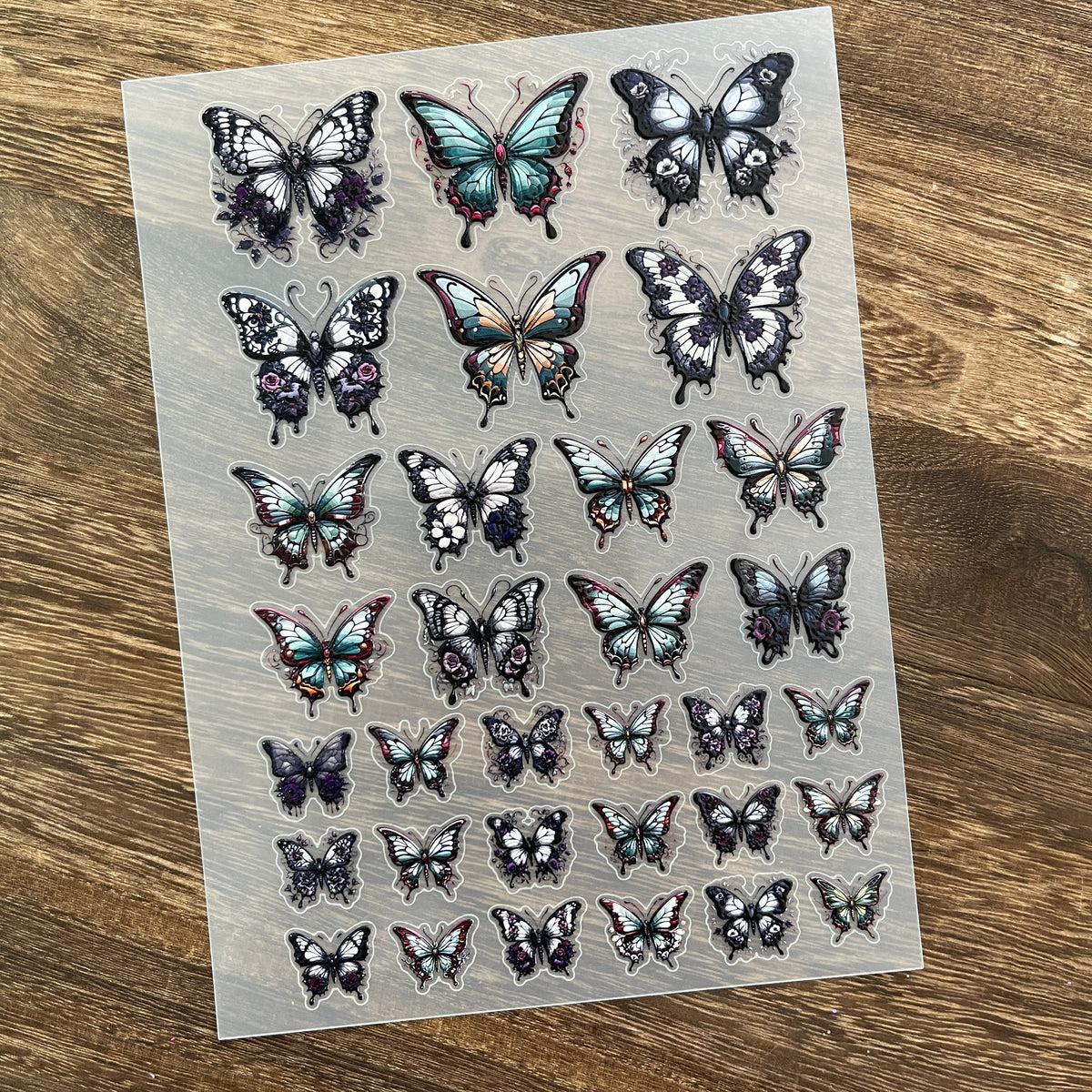 Full classical butterfly PET sticker sheet