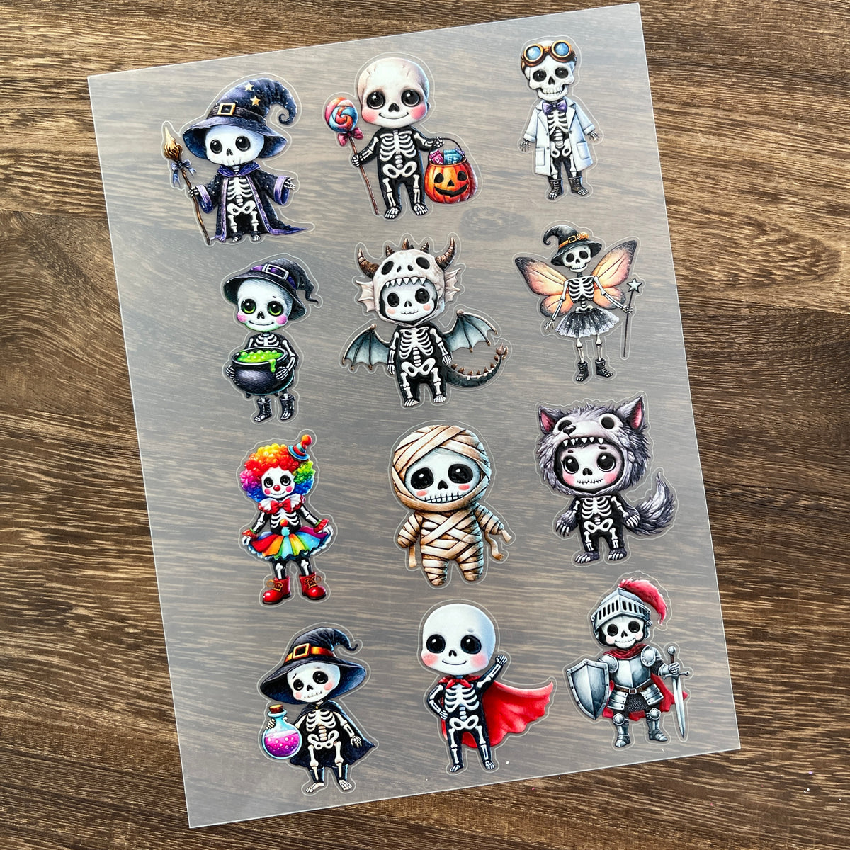 Full cute skeleton PET sticker sheet