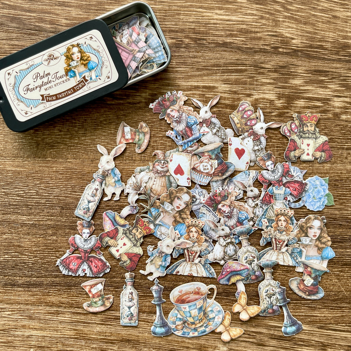 Tin of die-cut Wonderland stickers