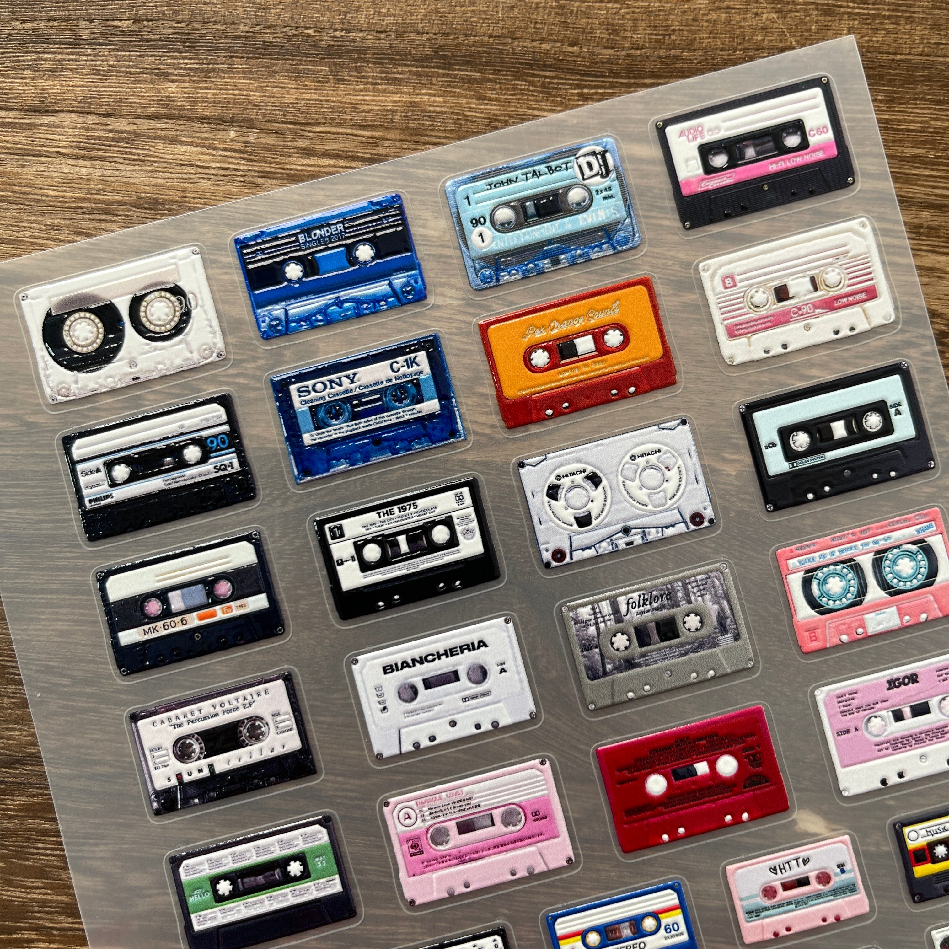 3D Vintage Realistic Cassette Tape PET Stickers 1pcs