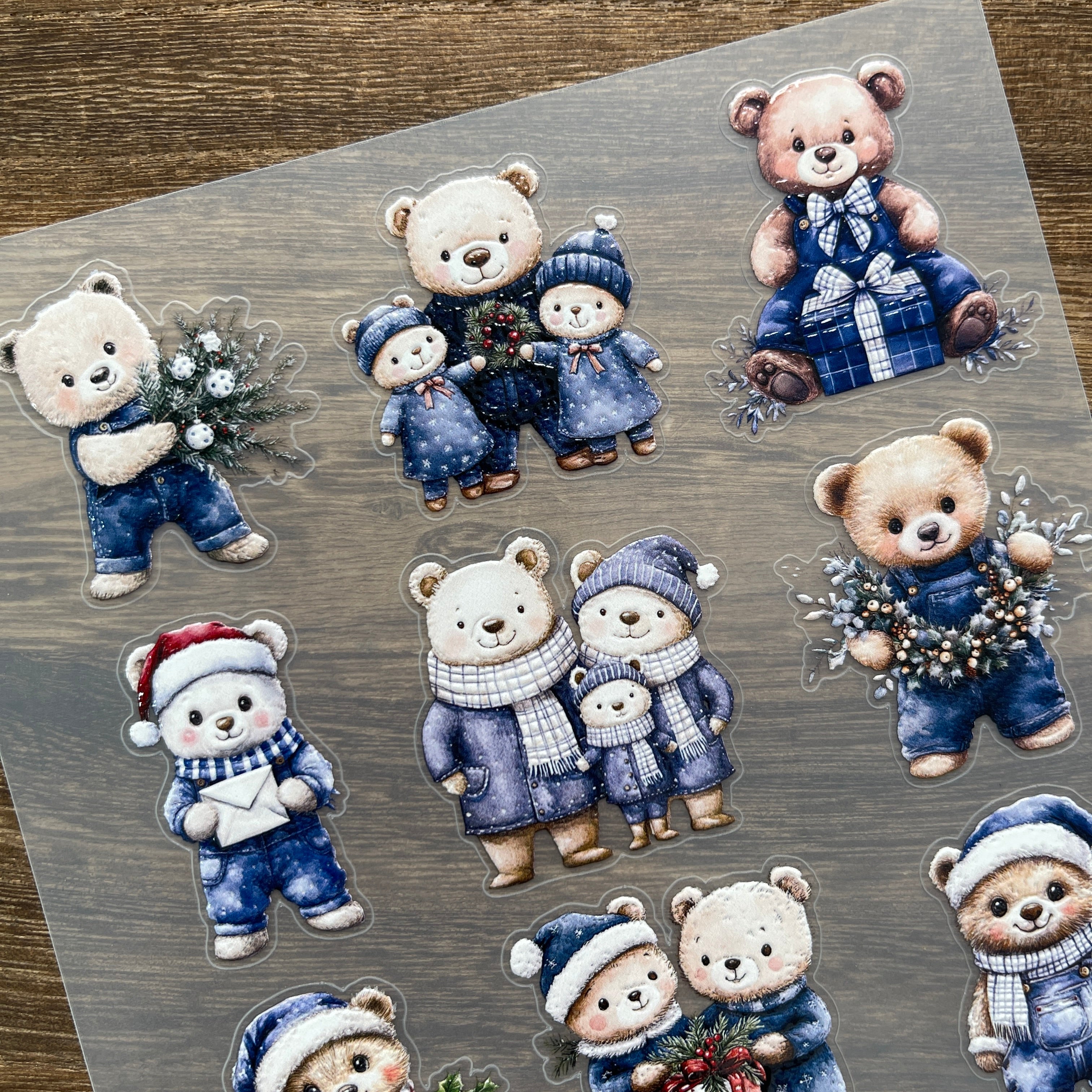 3D Christmas bear PET Stickers 1pcs